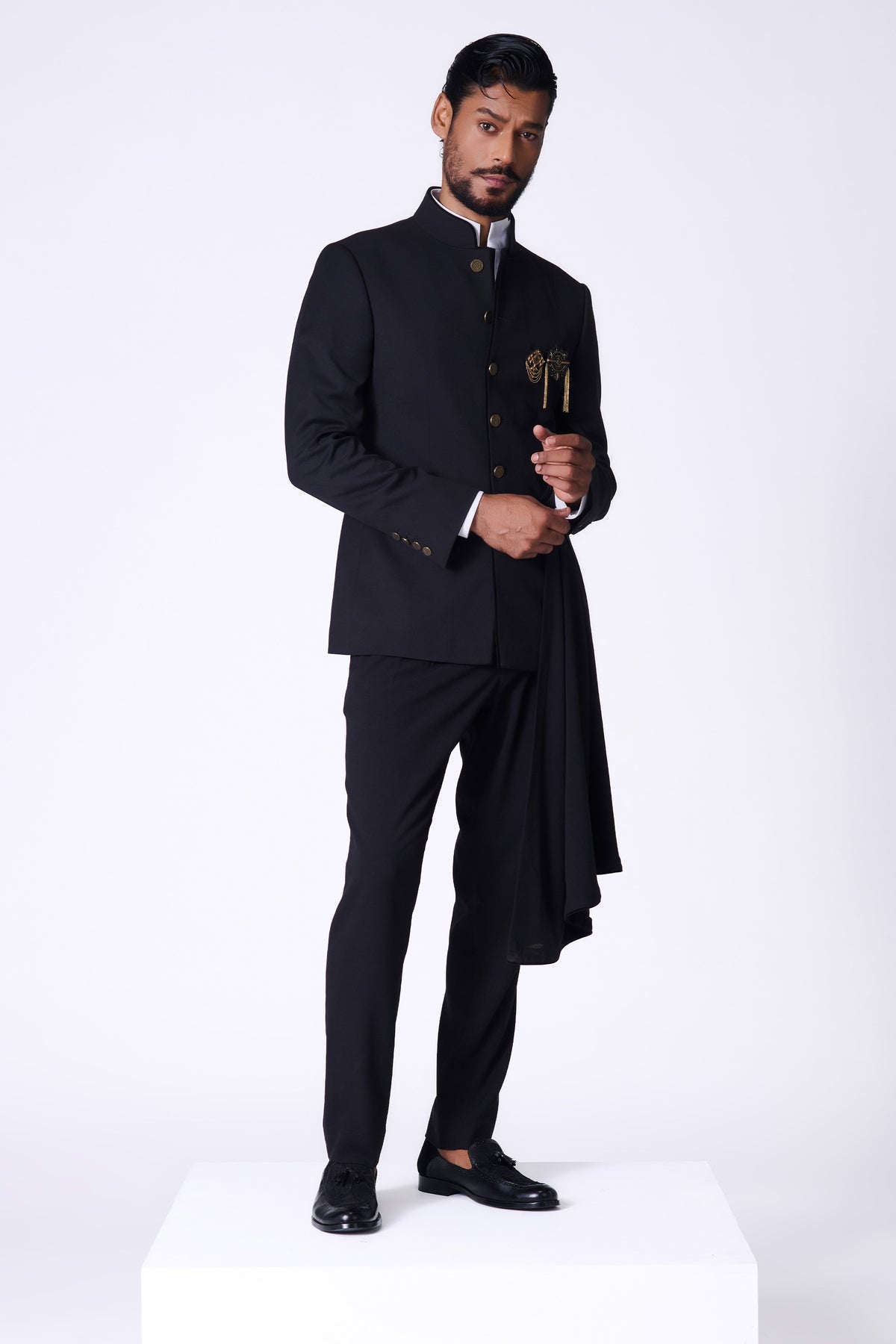 Black Bandhgala with Neo-Drape