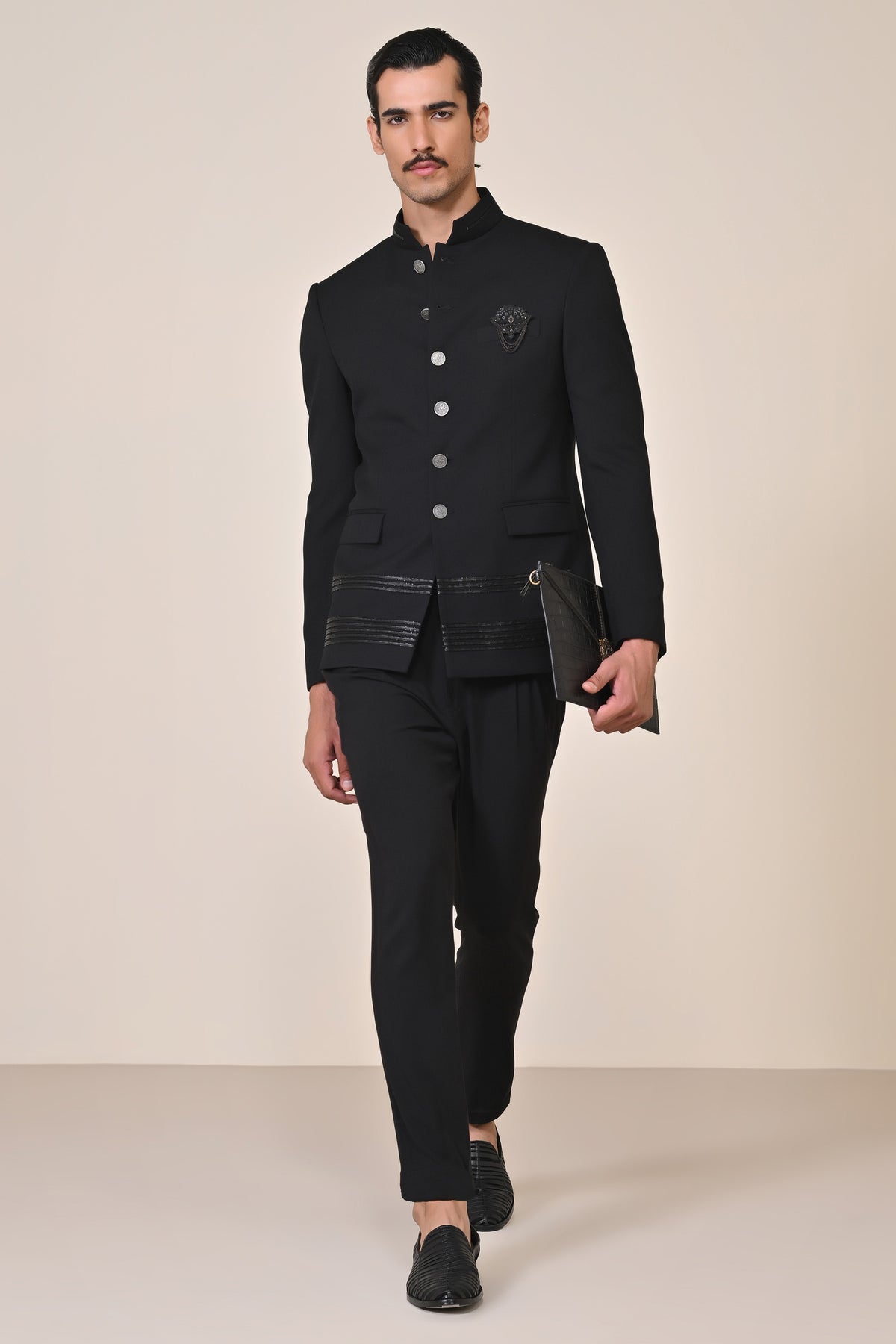 Black Bandhgala with Swarovski Detailing