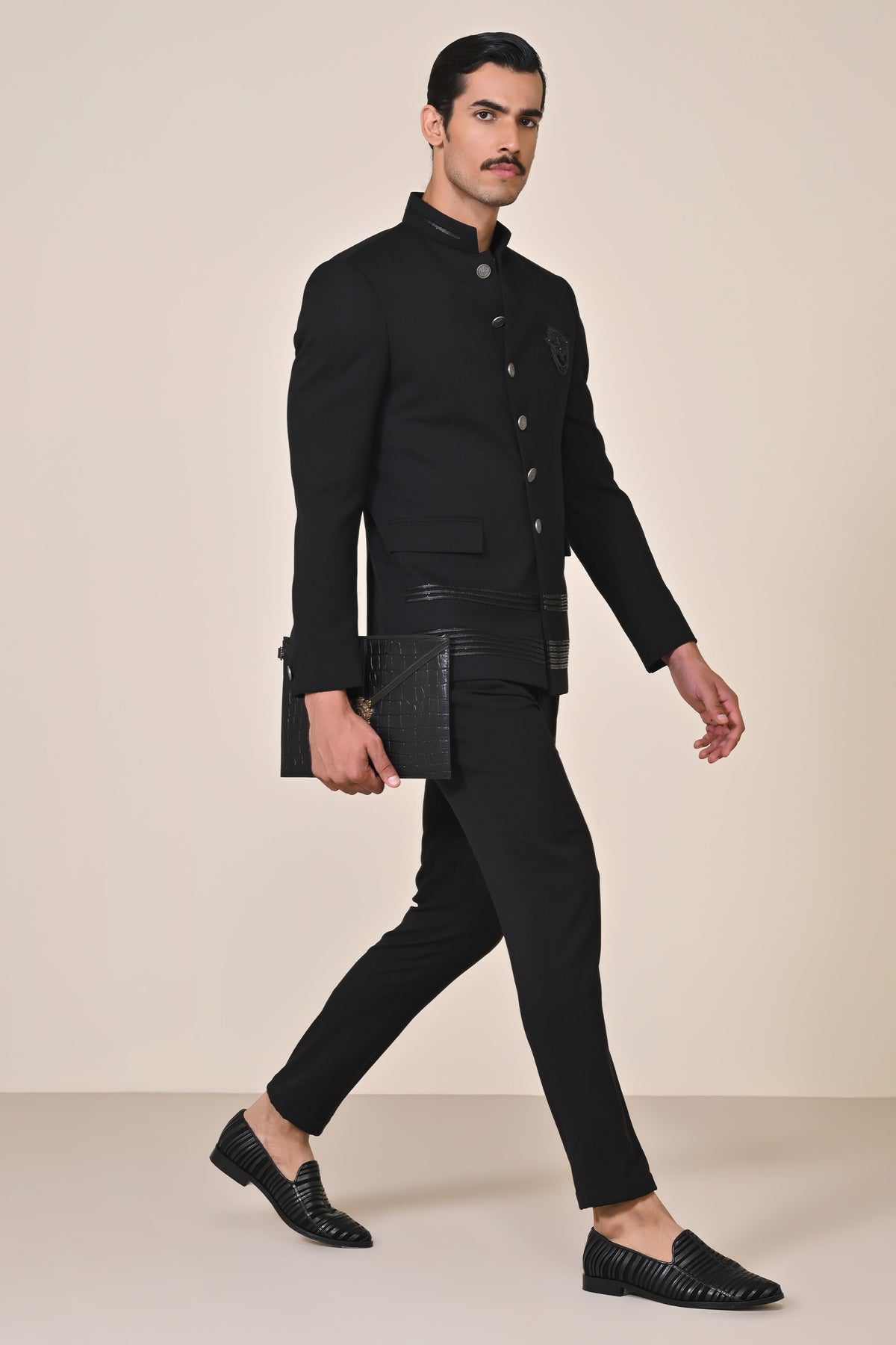 Black Bandhgala with Swarovski Detailing