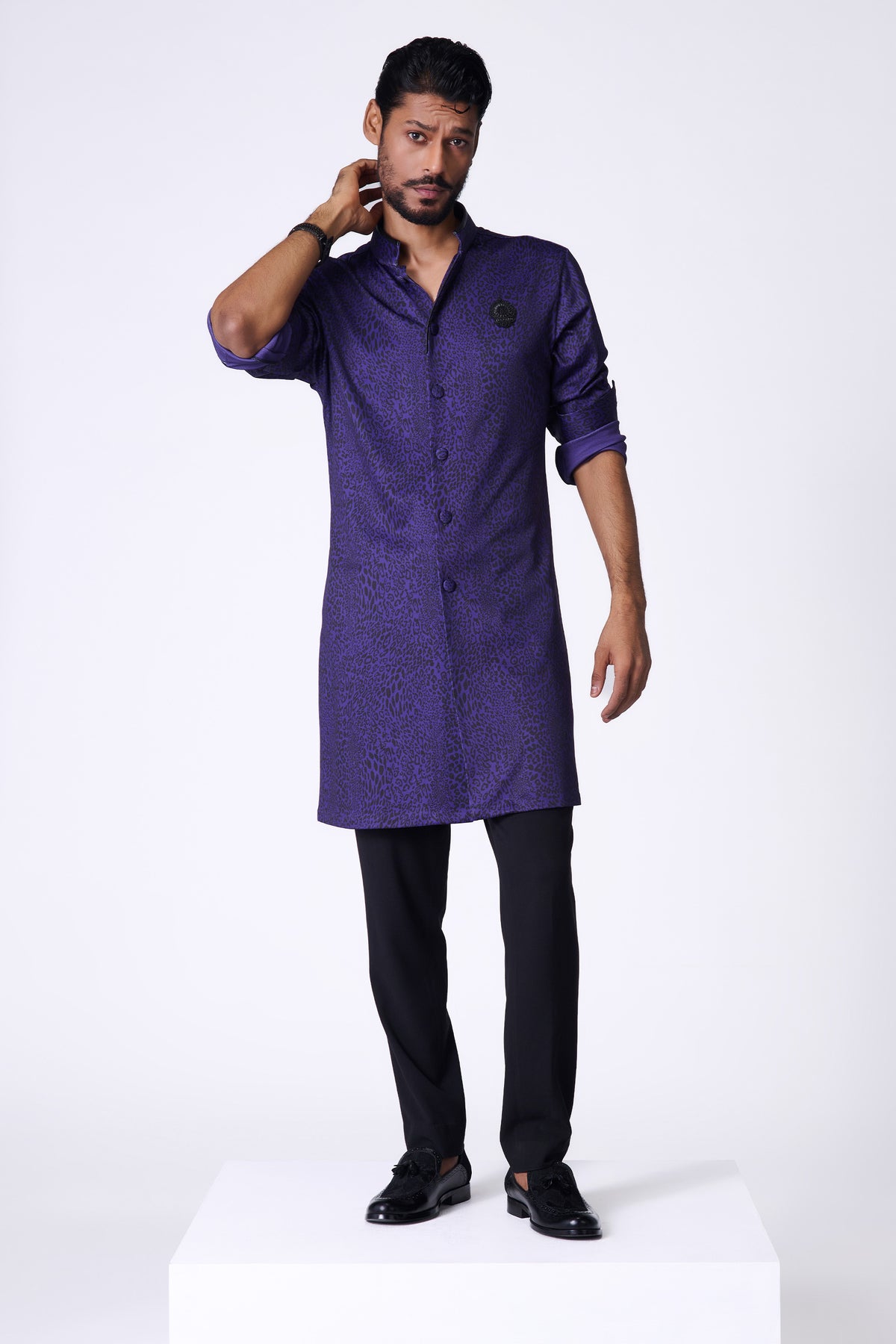 Purple Leopard Print Shirt Kurta