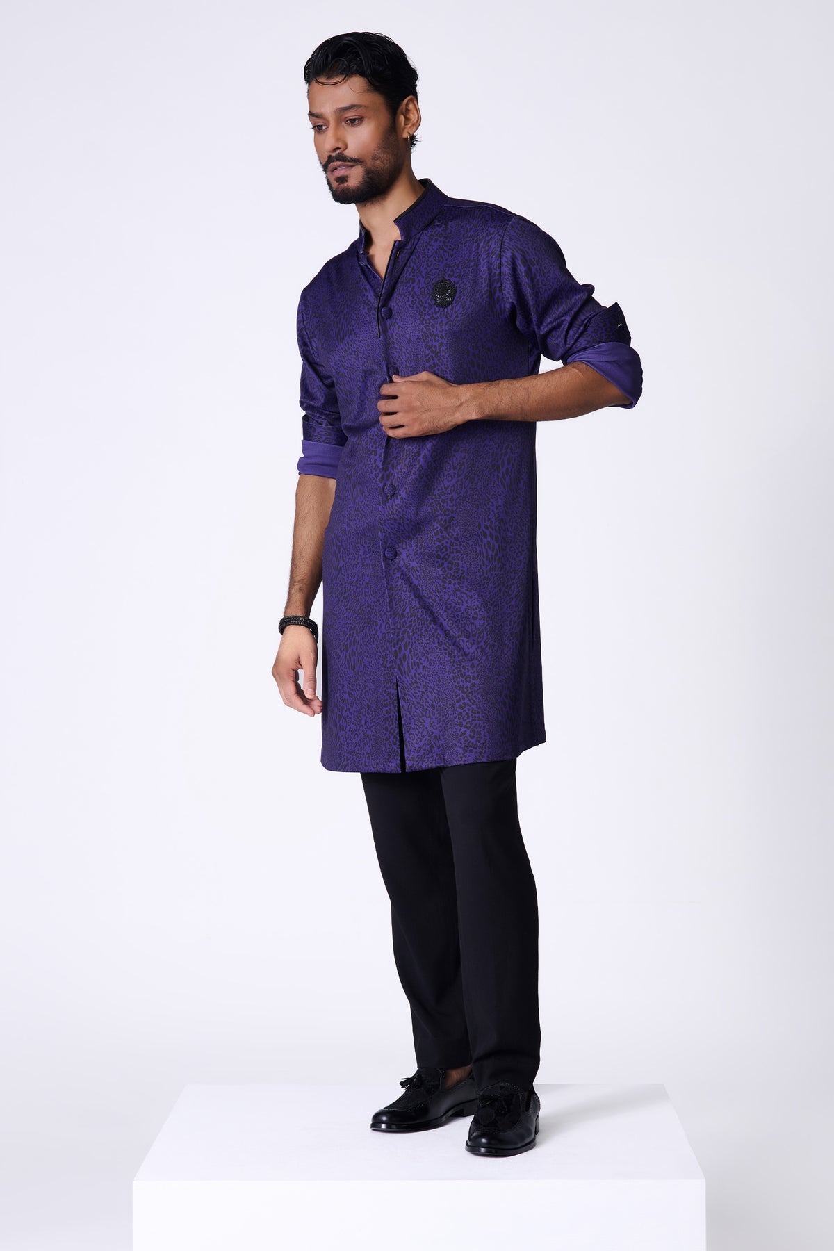 Purple Leopard Print Shirt Kurta