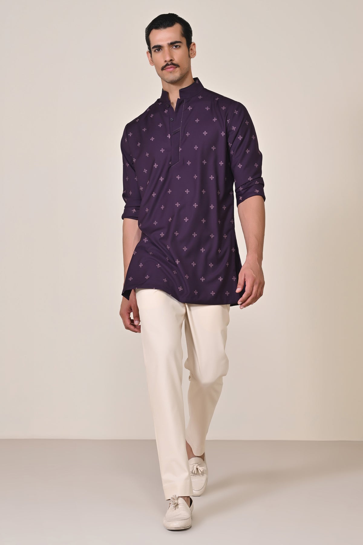 Purple Thread-Embroidered Kurta