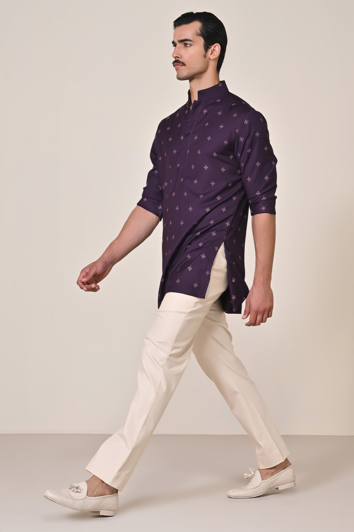 Purple Thread-Embroidered Kurta