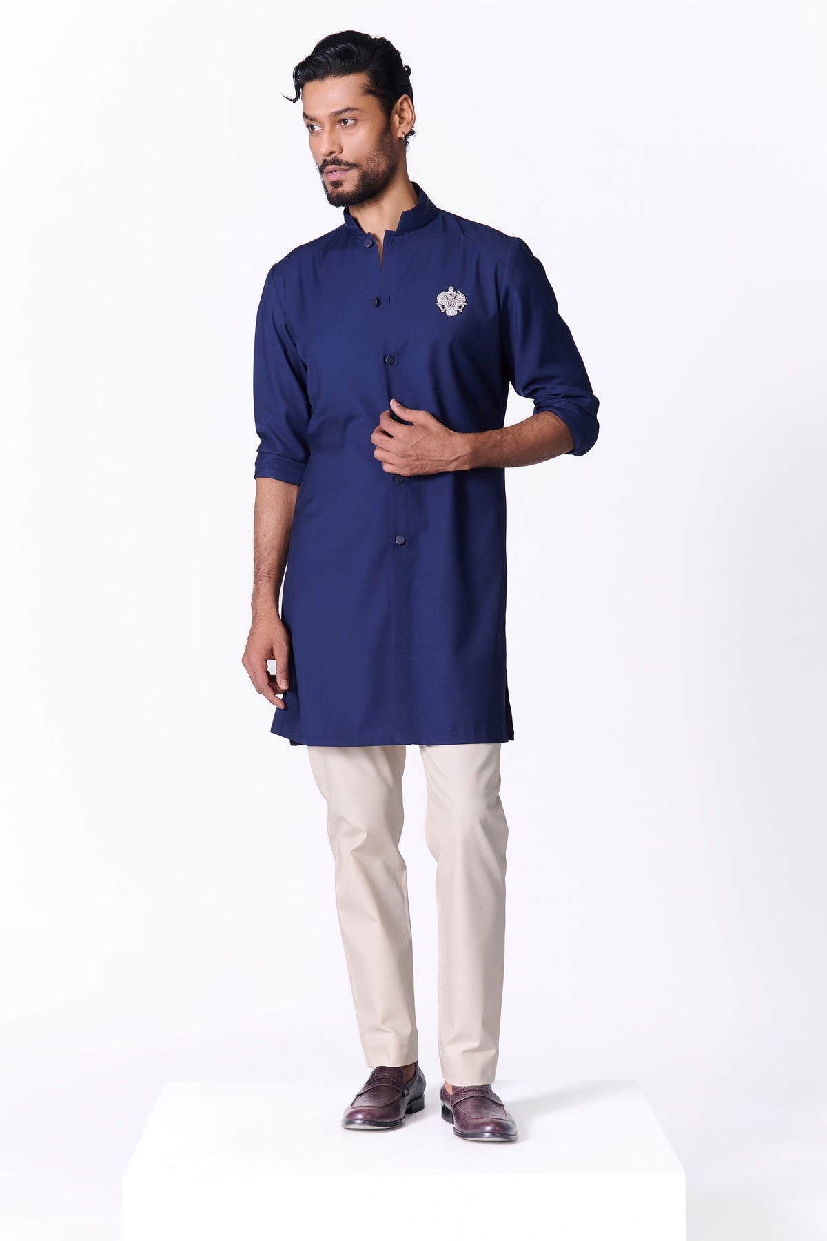 Navy Crested Shirt Kurta