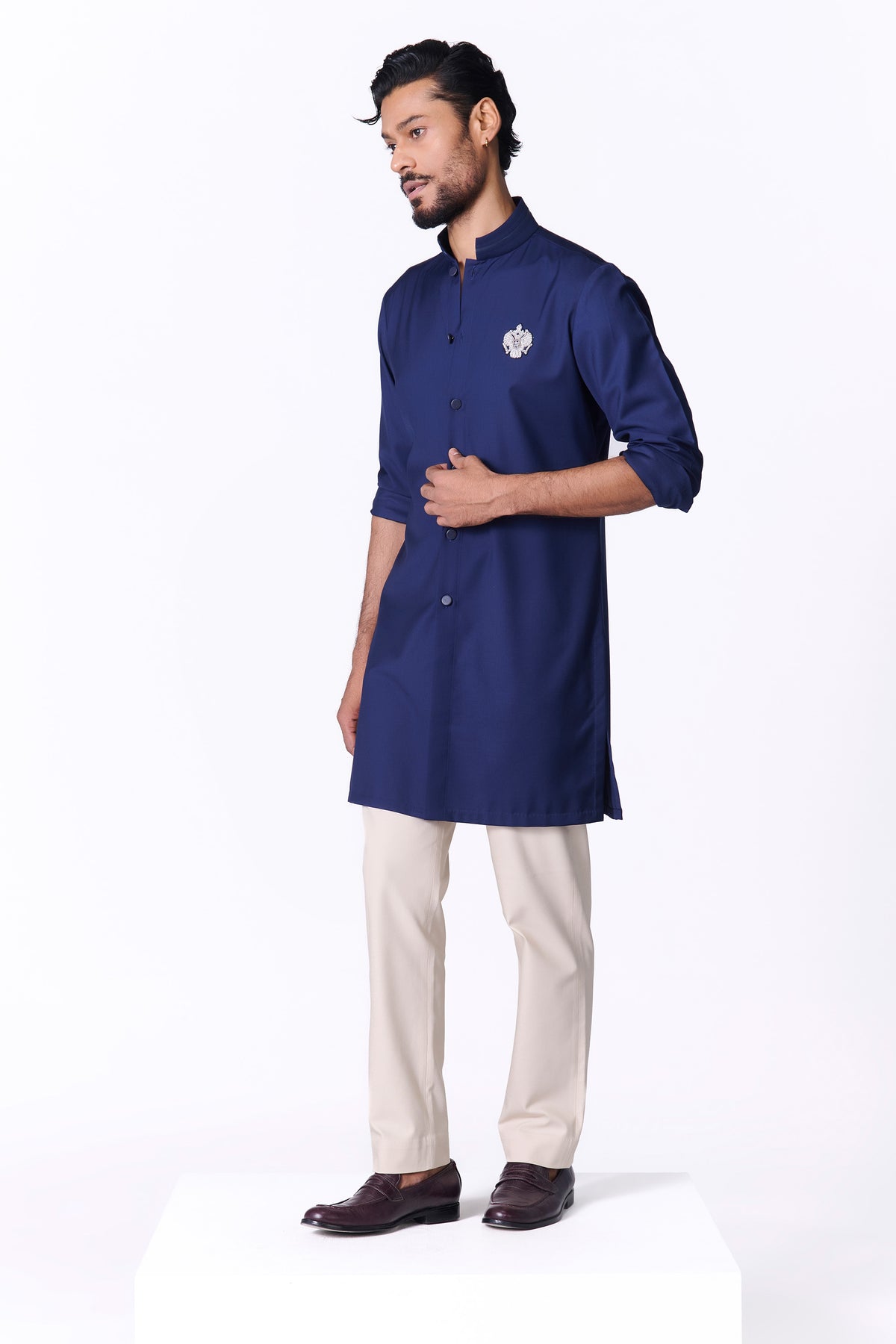 Navy Crested Shirt Kurta