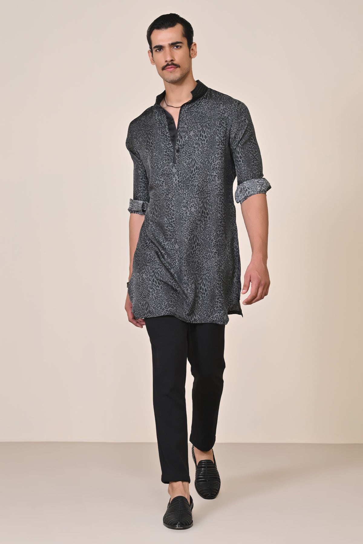 Grey Leopard Print Kurta