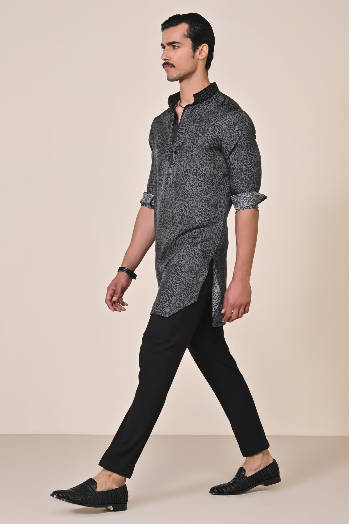 Grey Leopard Print Kurta