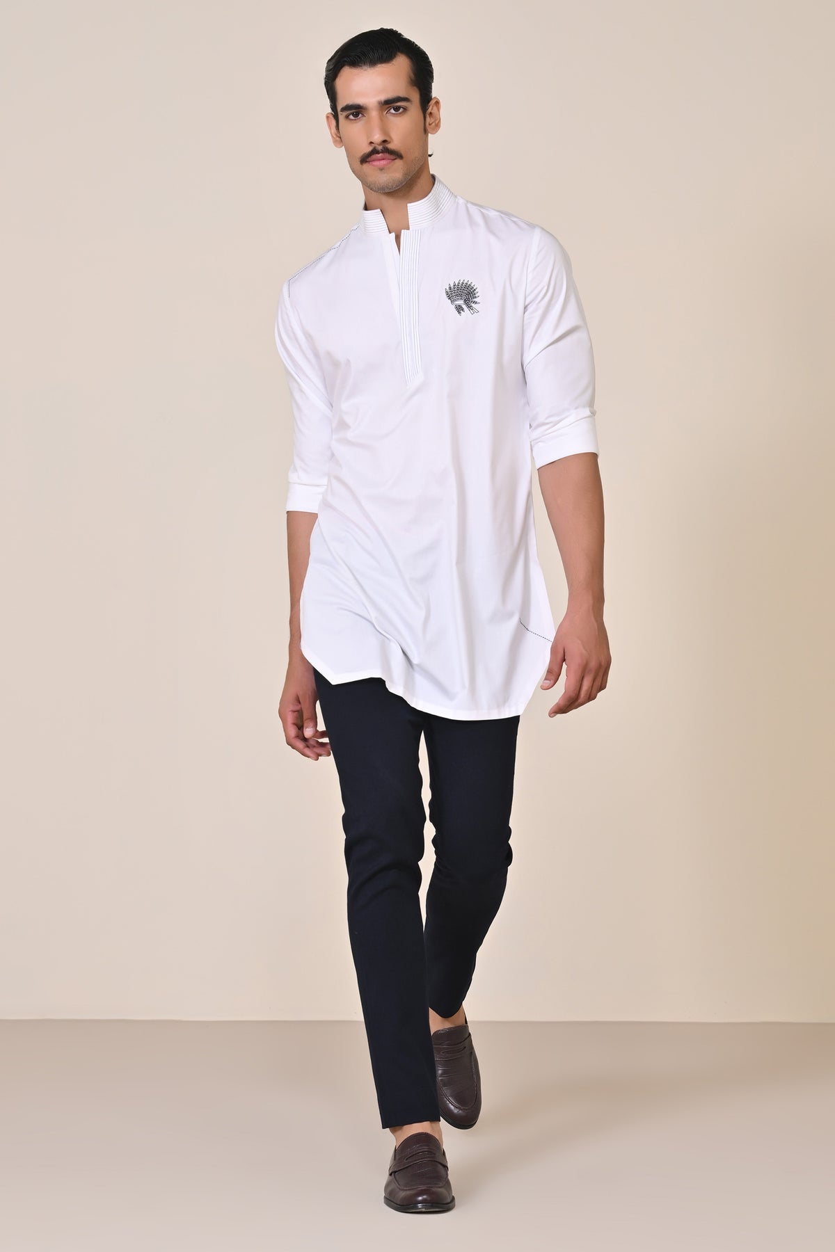 Classic Off White Kurta with Embroidered Crest
