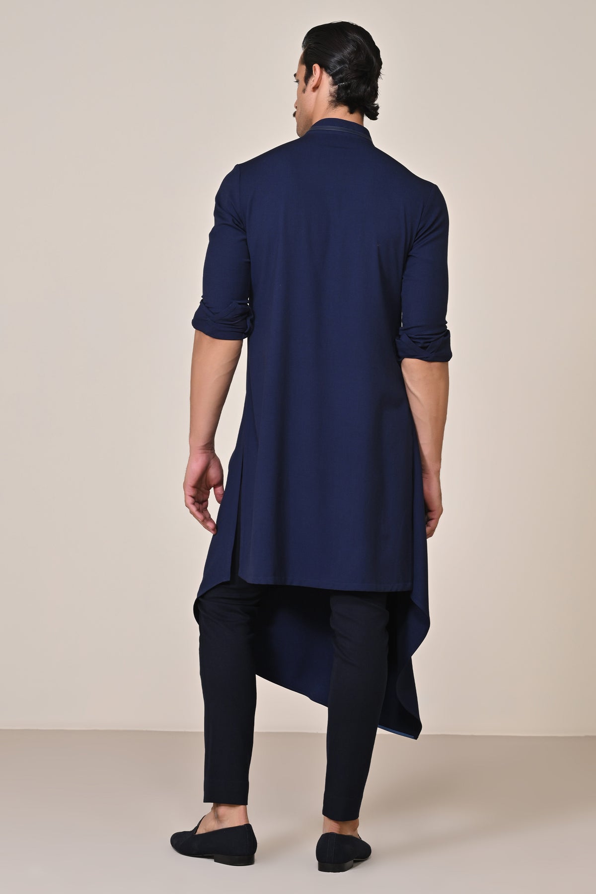 Navy Asymmetrical Kurta with Crest