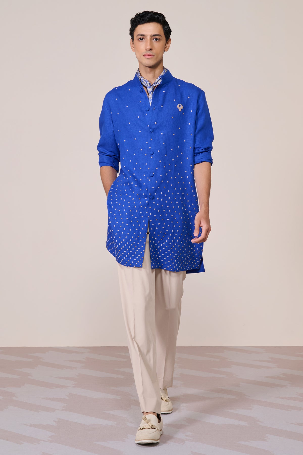 Racer Blue Embroidered Linen Kurta