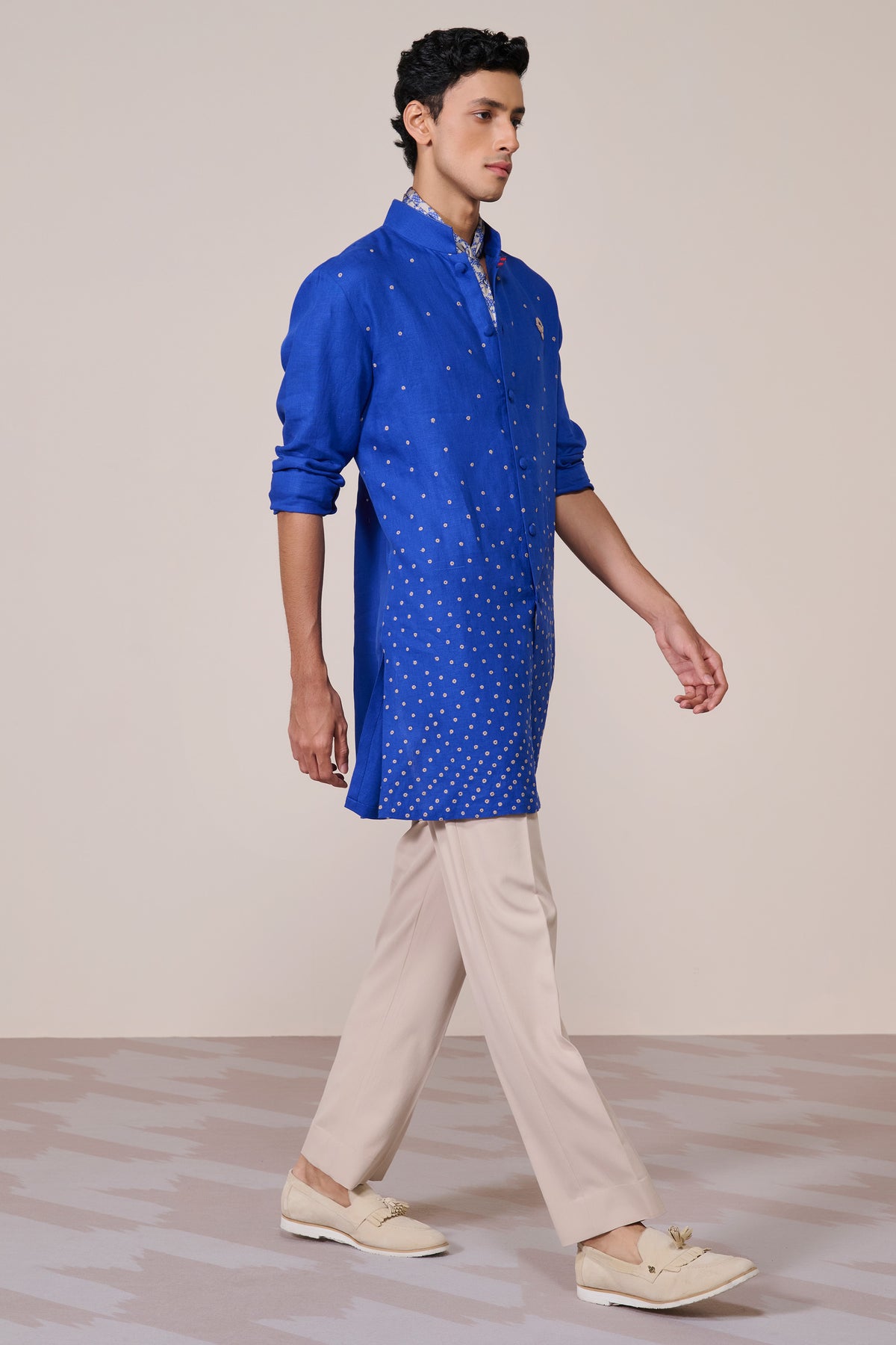 Racer Blue Embroidered Linen Kurta