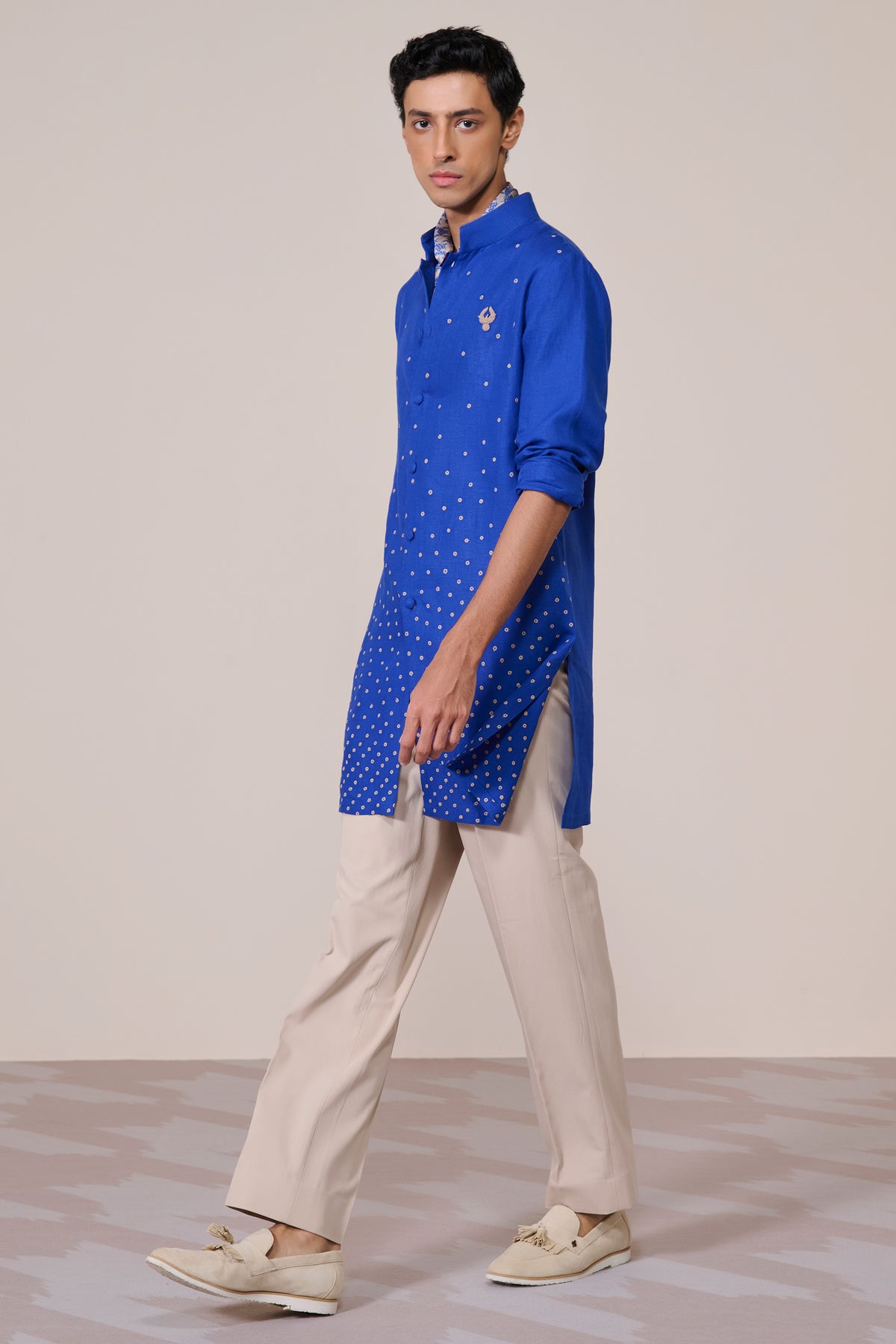 Racer Blue Embroidered Linen Kurta