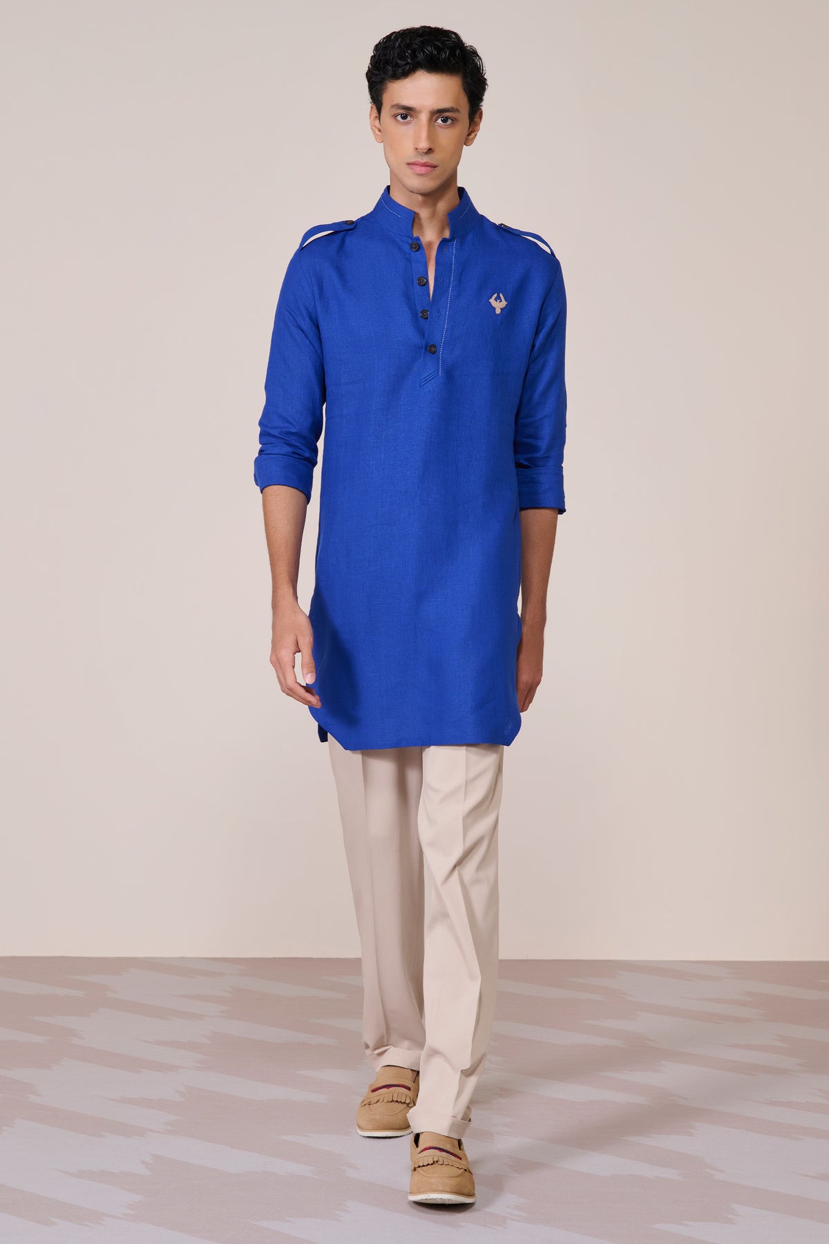 Racer Blue Linen Slim Fit Kurta