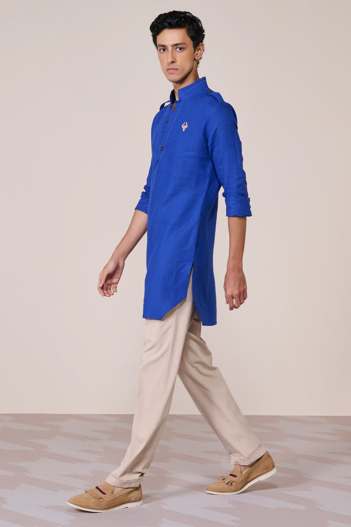 Racer Blue Linen Slim Fit Kurta