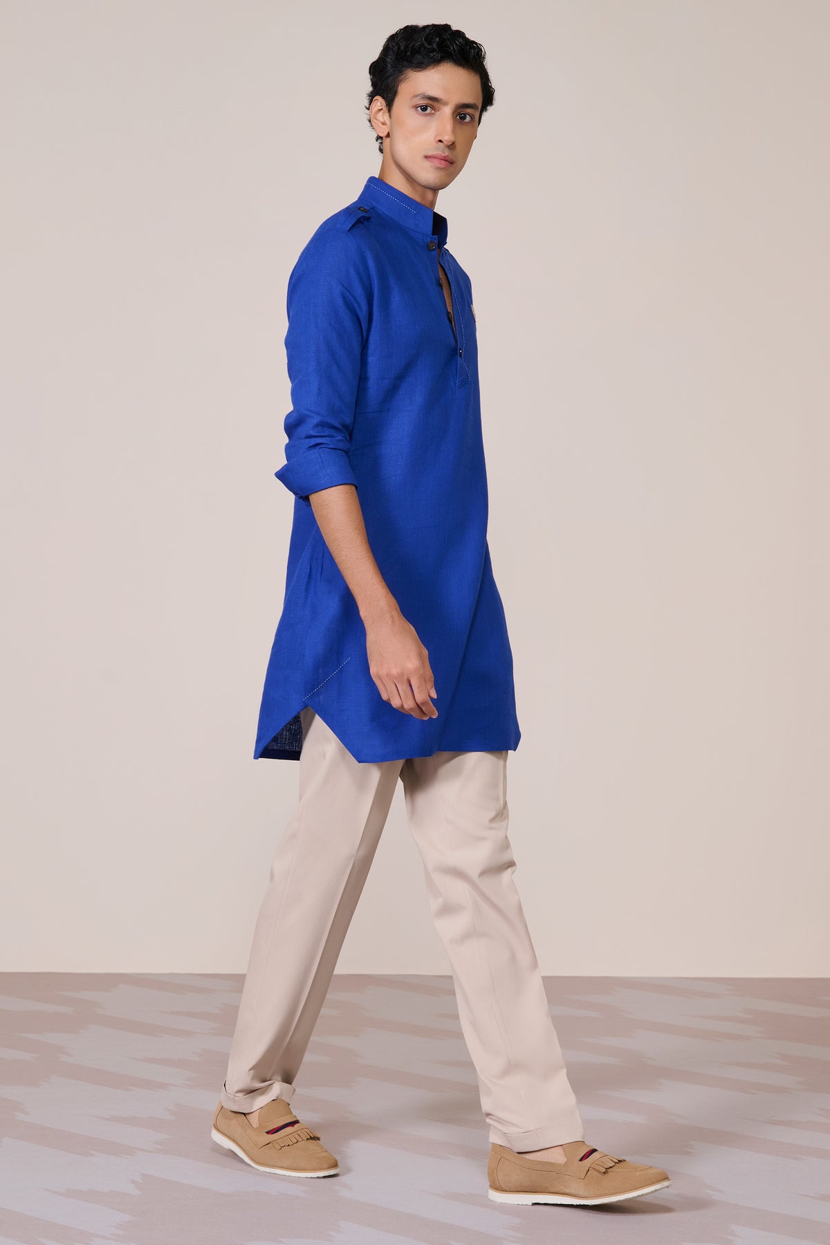 Racer Blue Linen Slim Fit Kurta