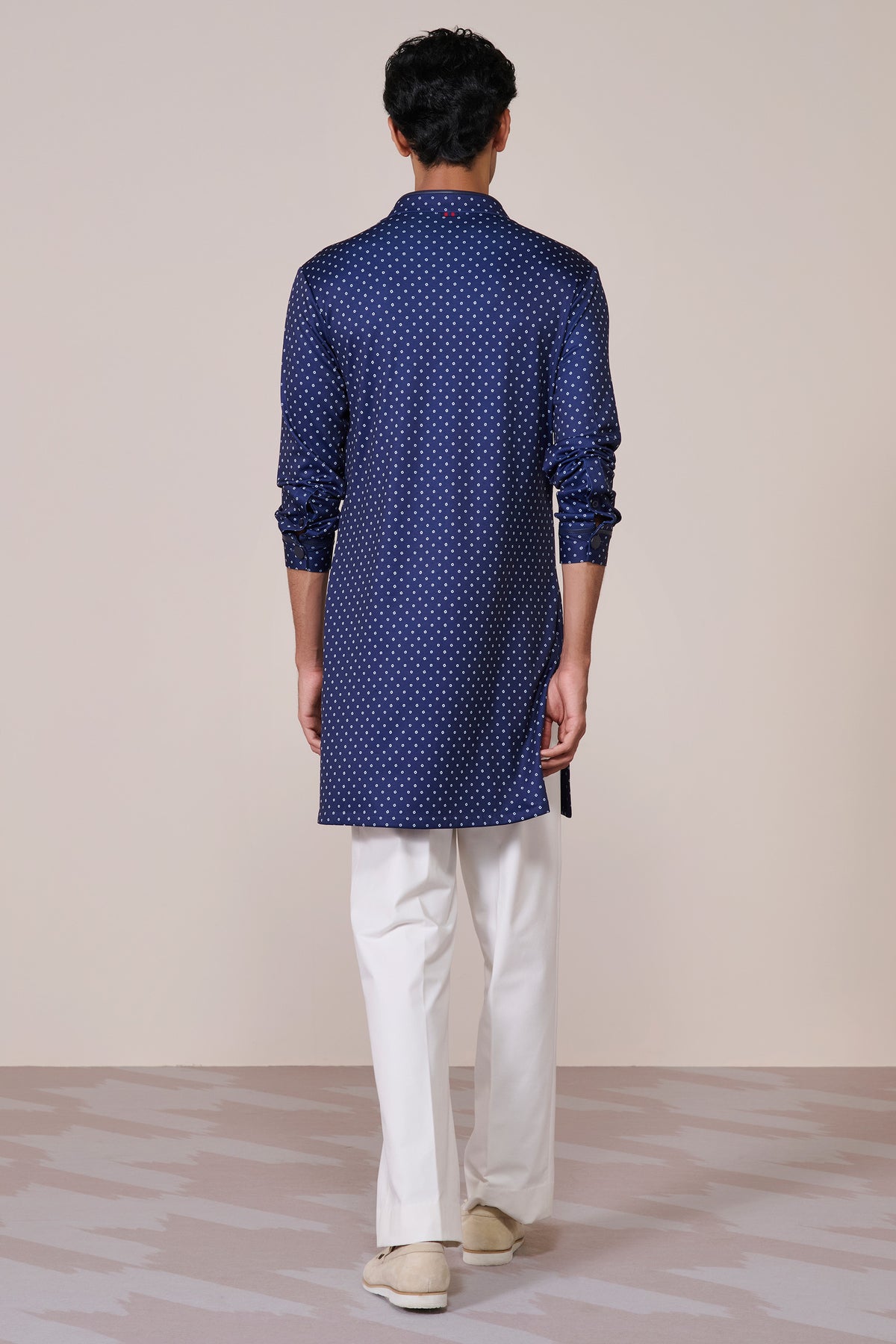 Navy Print Poly Jersey Kurta