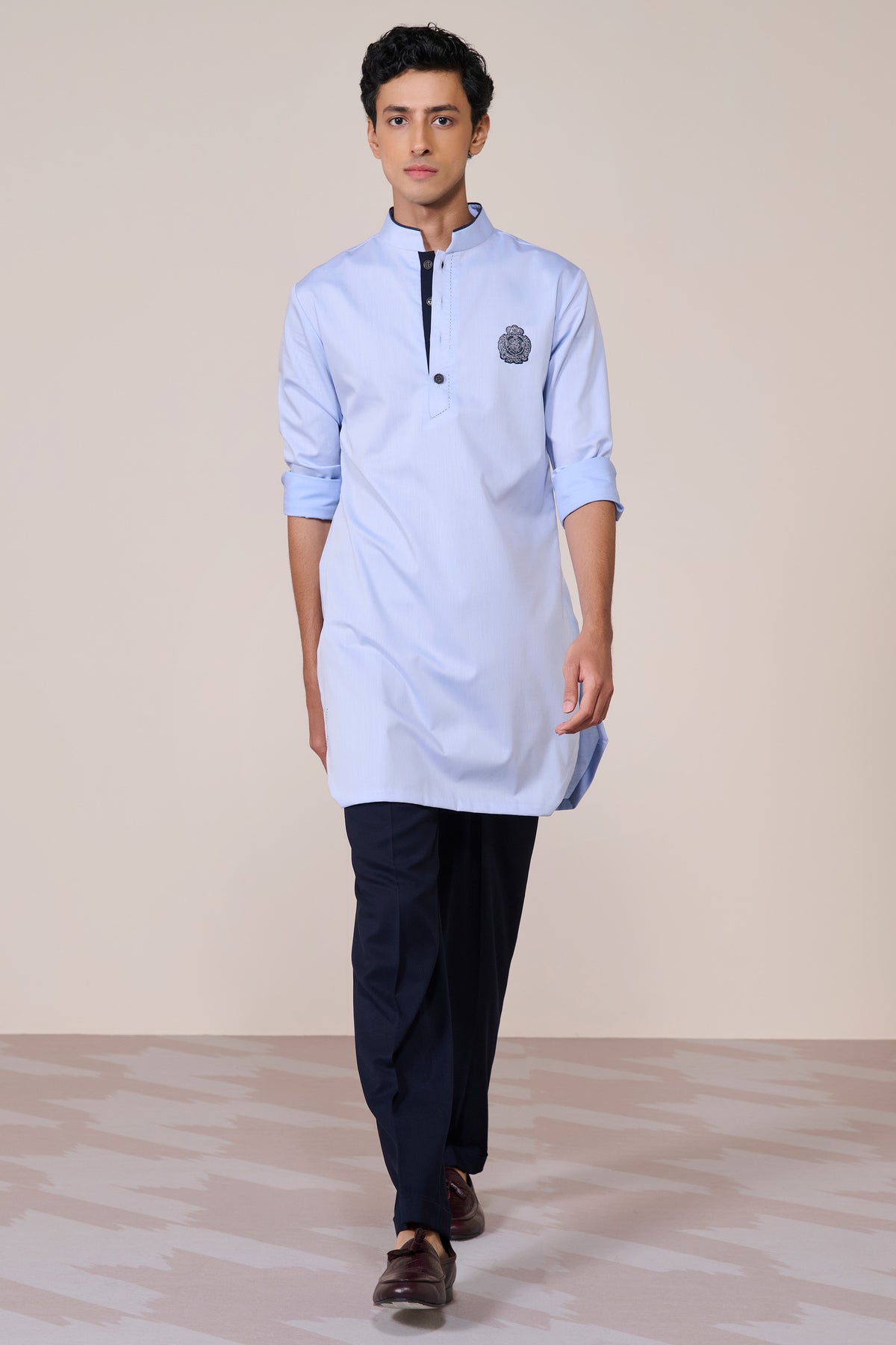 Light Blue Cotton Crested Kurta