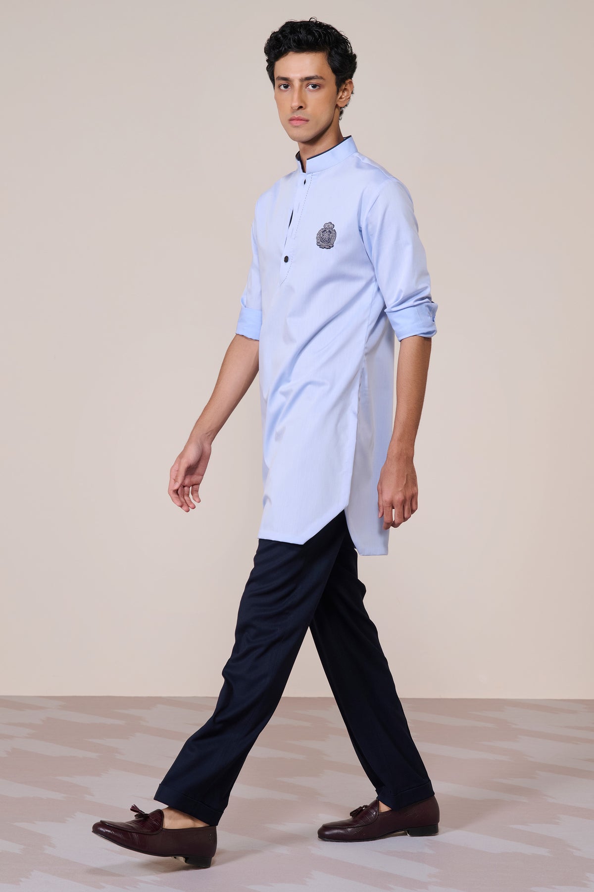 Light Blue Cotton Crested Kurta