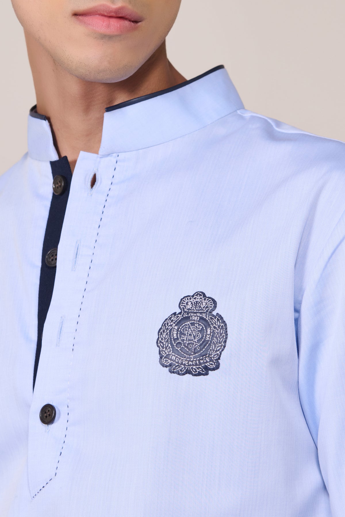 Light Blue Cotton Crested Kurta
