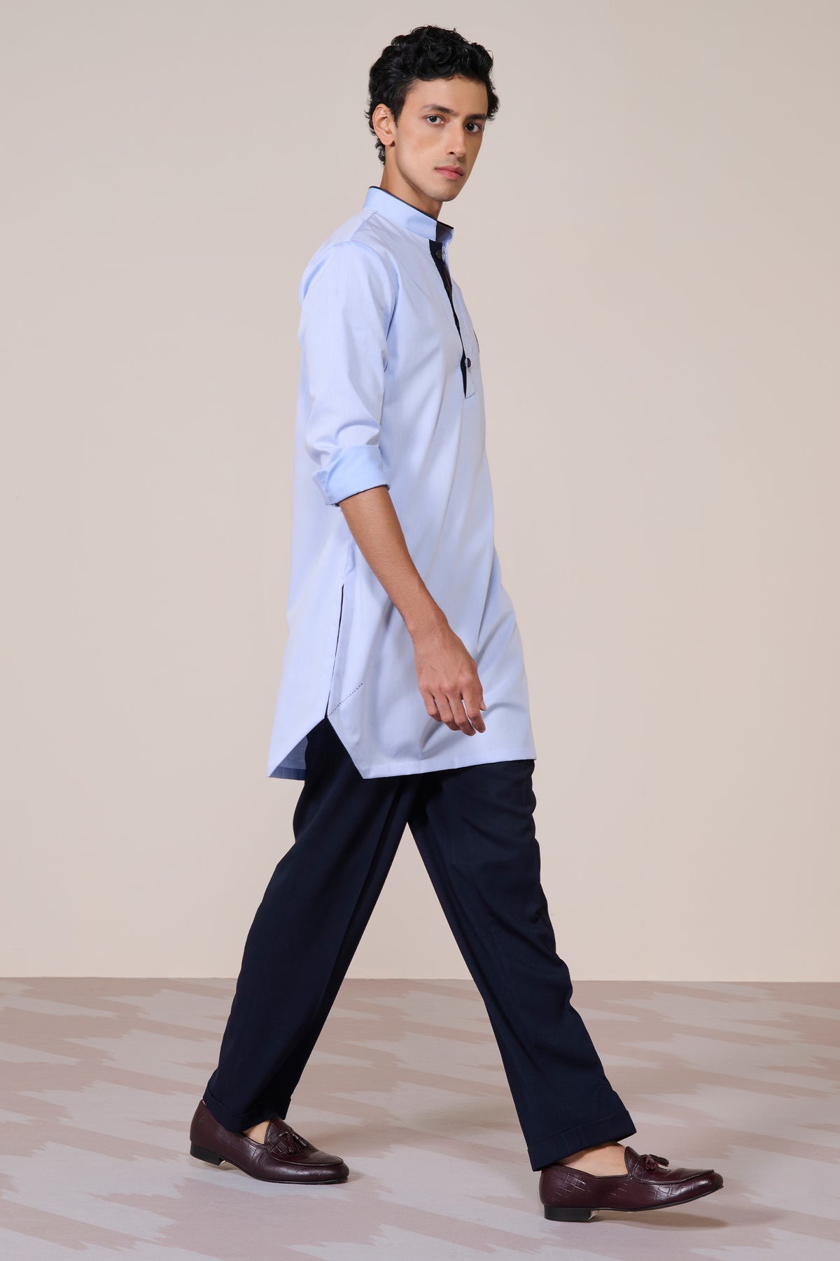 Light Blue Cotton Crested Kurta