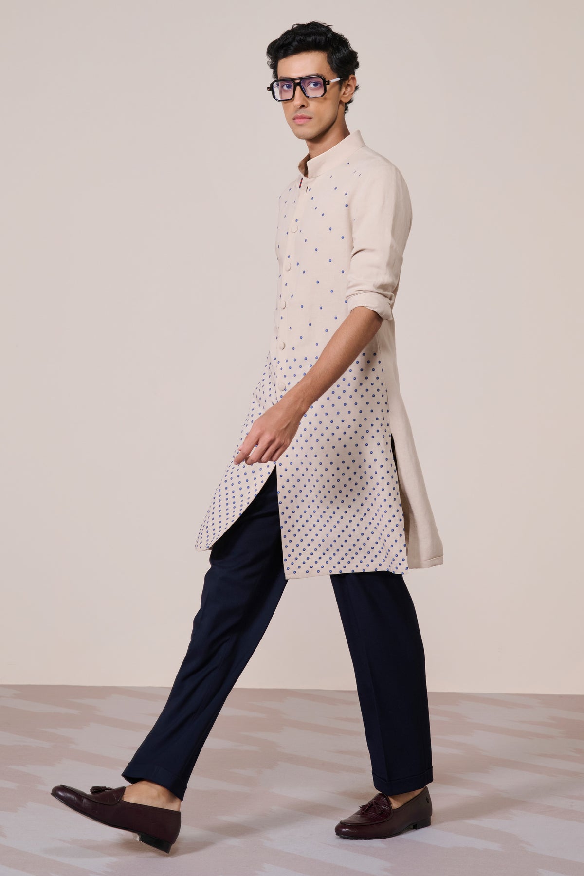 Ecru Embroidered Linen Kurta