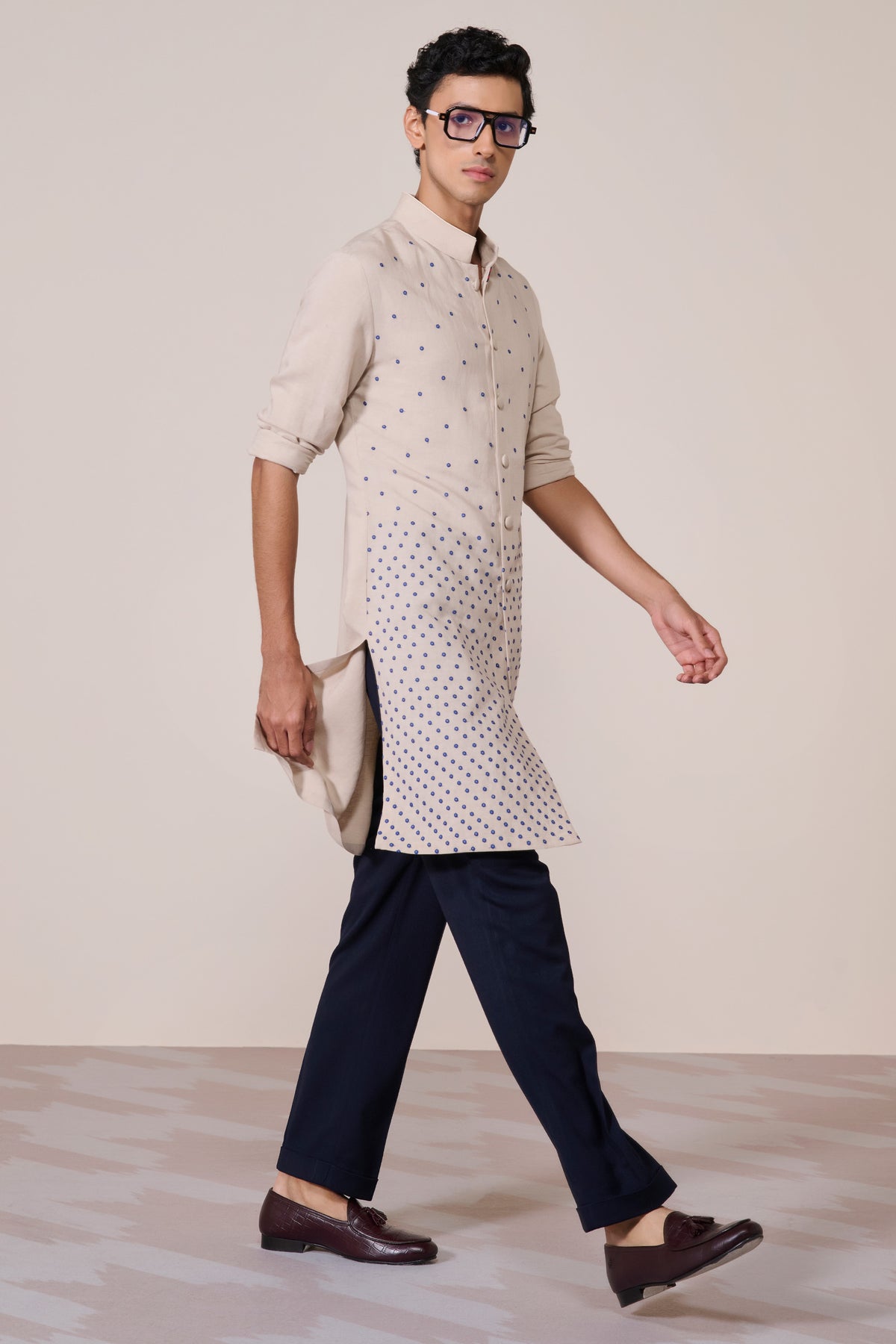 Ecru Embroidered Linen Kurta