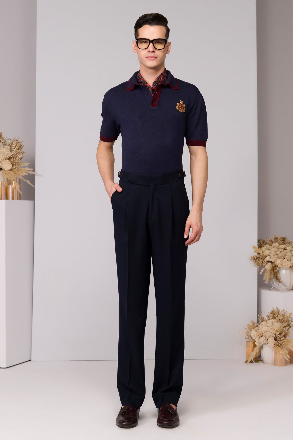 Navy Nylon Crested Polo
