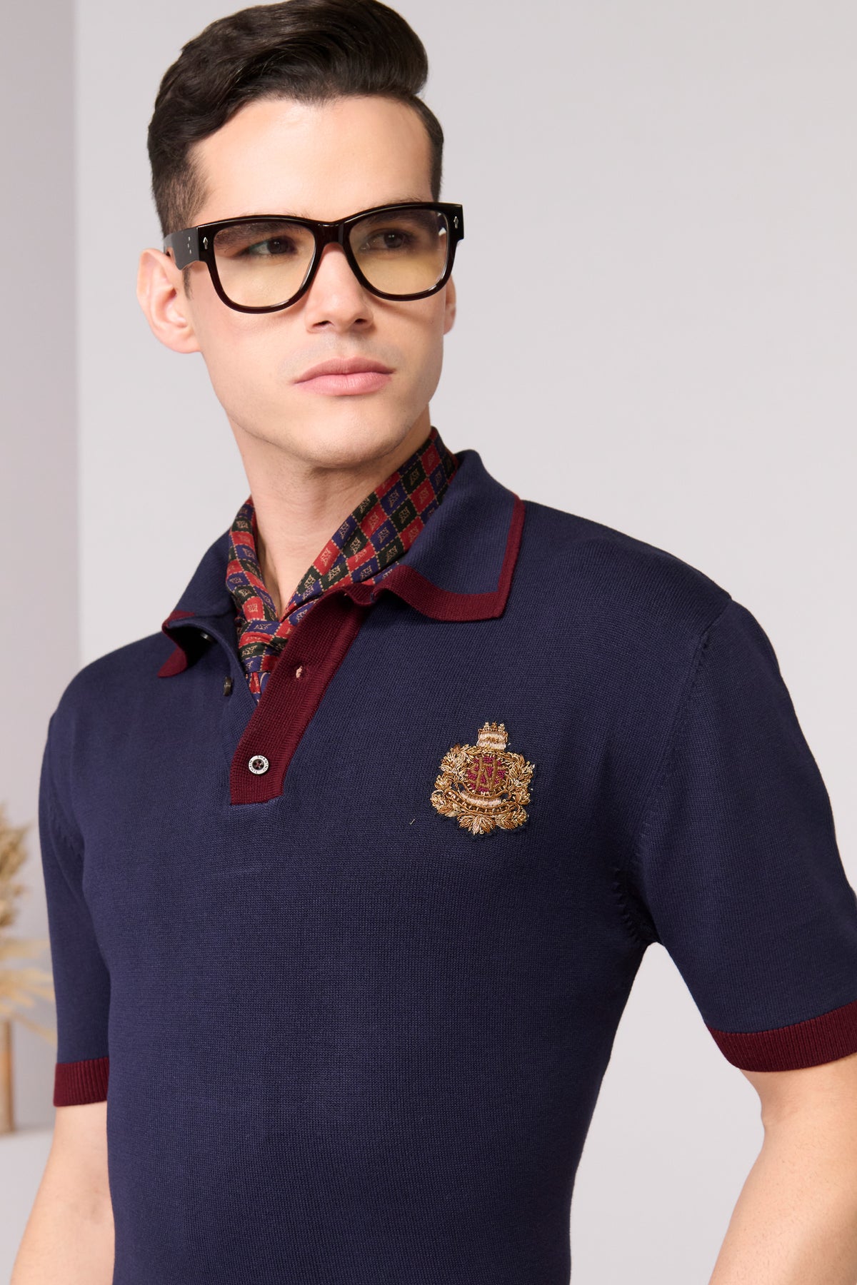 Navy Nylon Crested Polo
