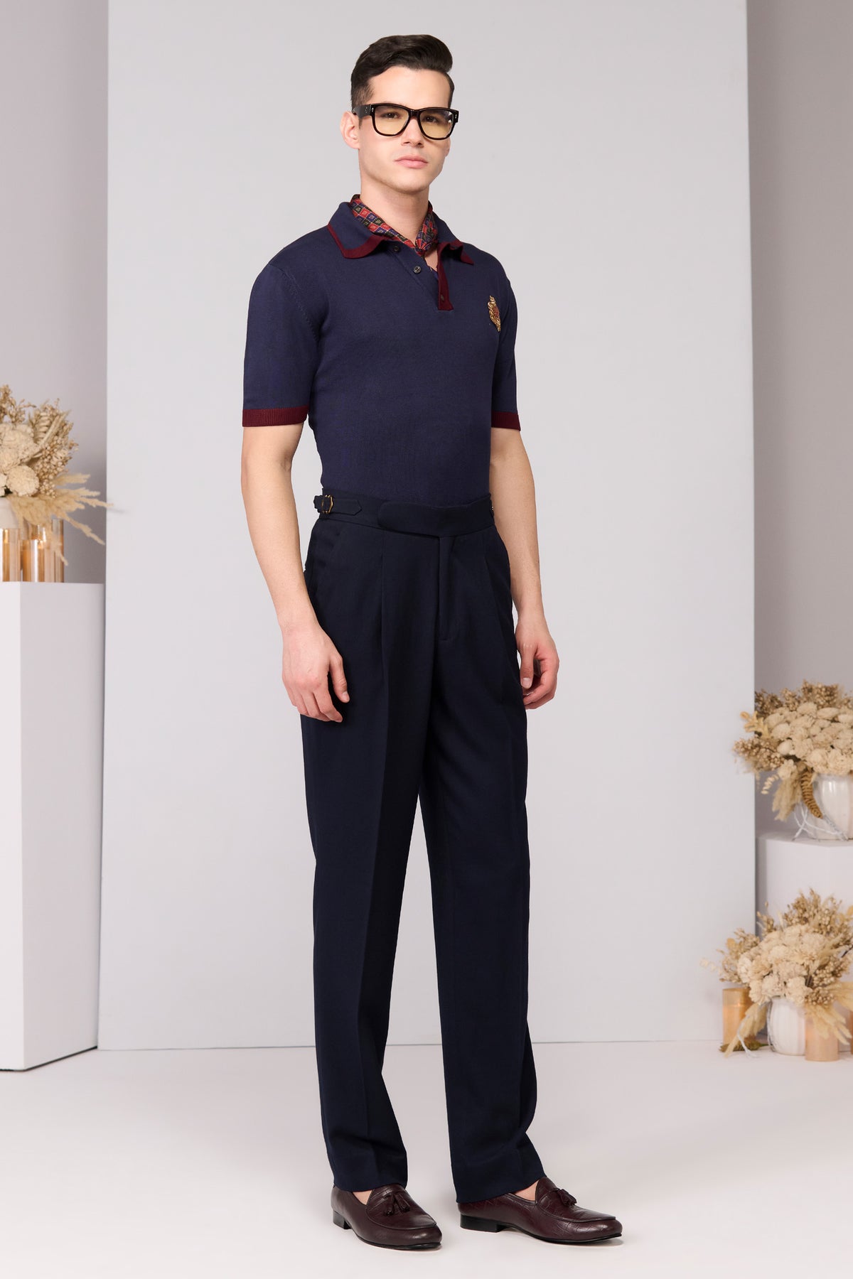 Navy Nylon Crested Polo