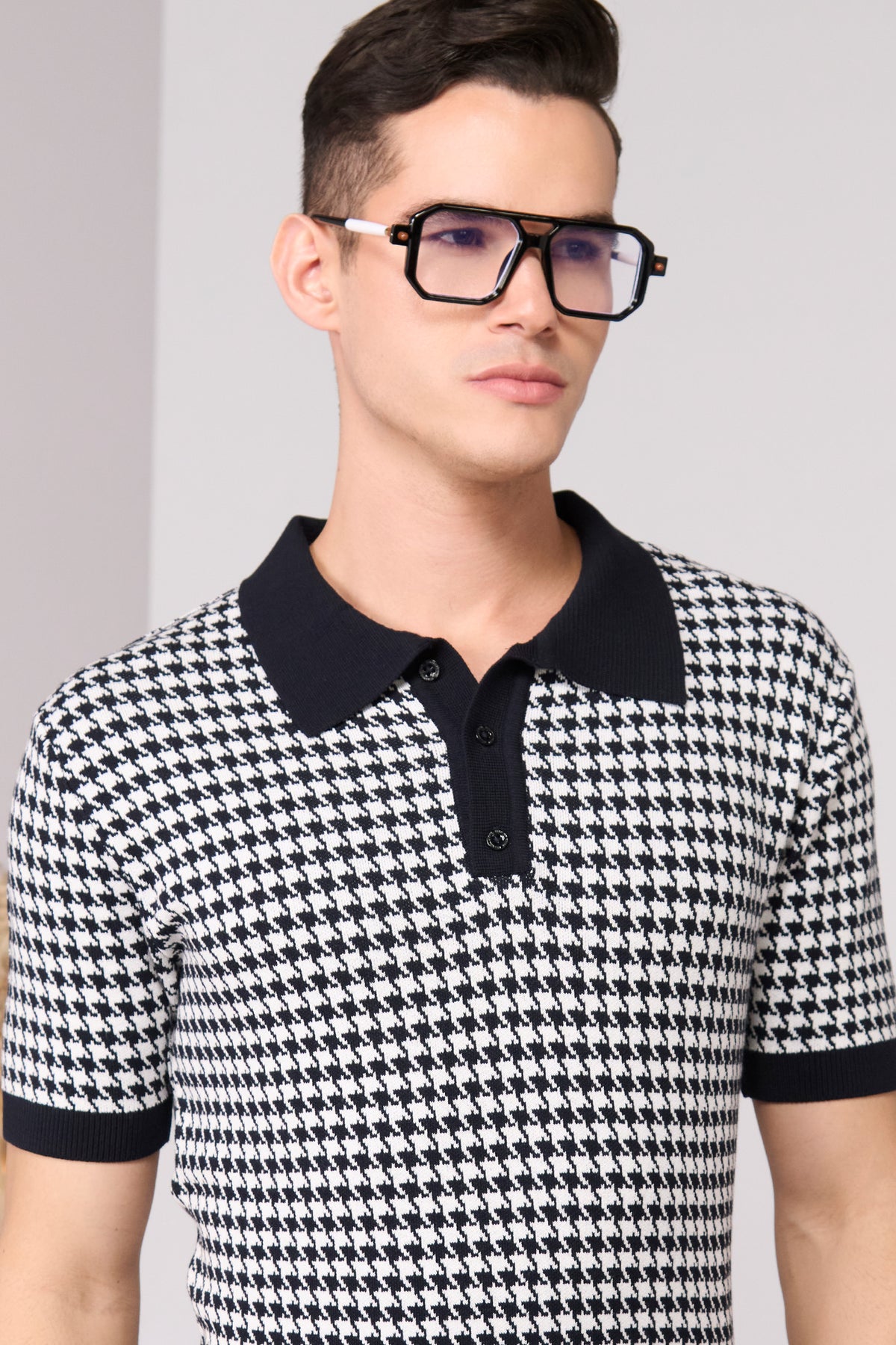 Black Houndstooth Printed Polo