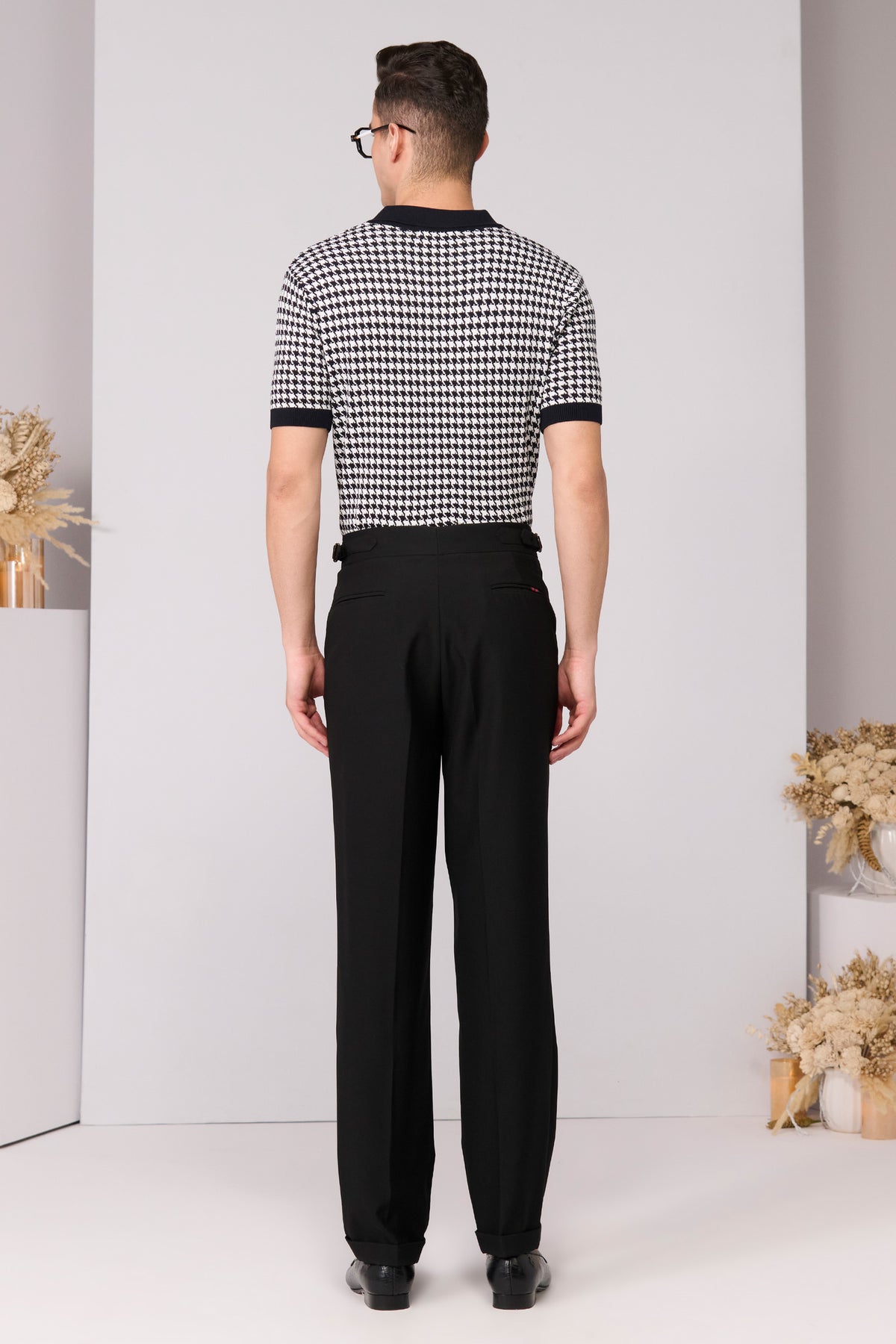 Black Houndstooth Printed Polo