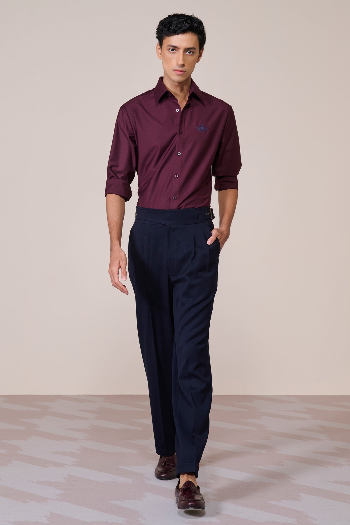 Signature Plum Shirt with Embroidered Crest