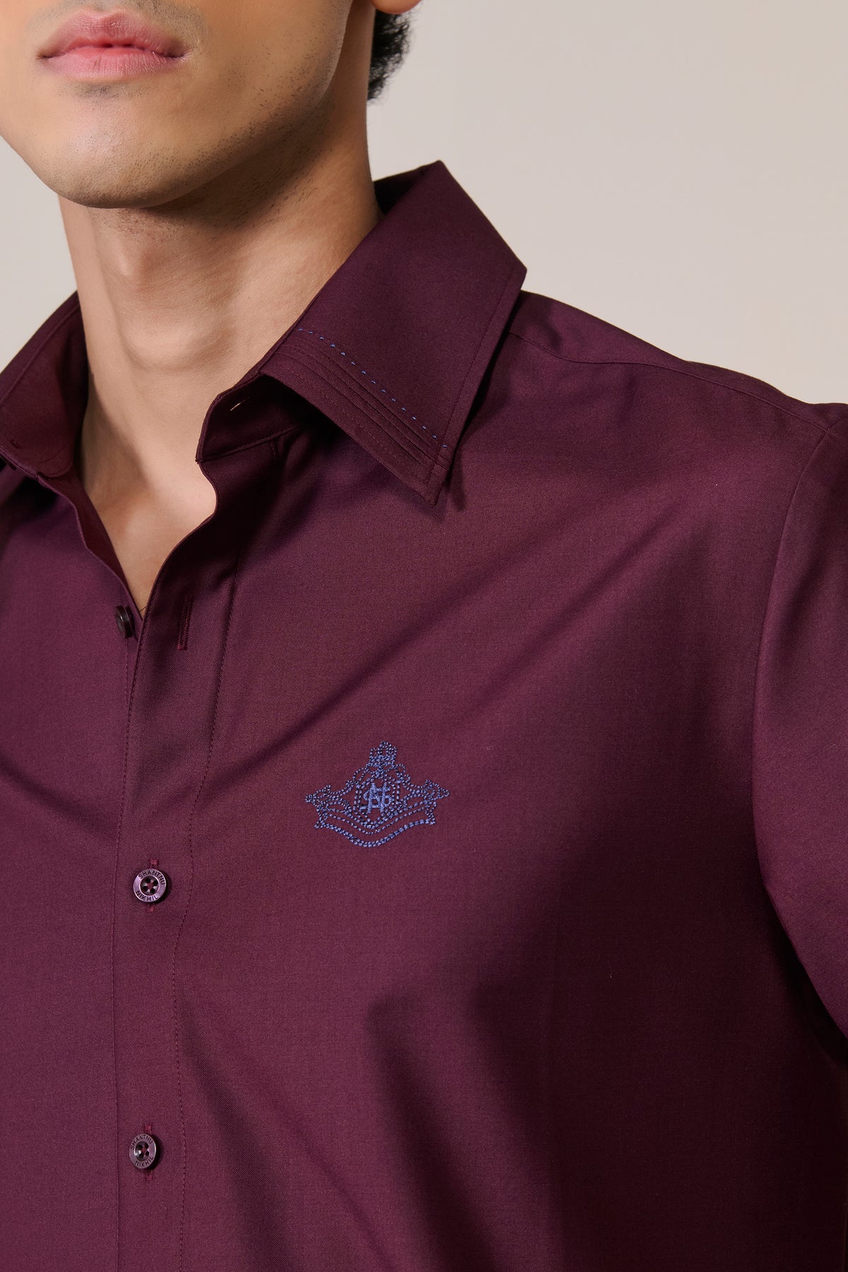 Signature Plum Shirt with Embroidered Crest