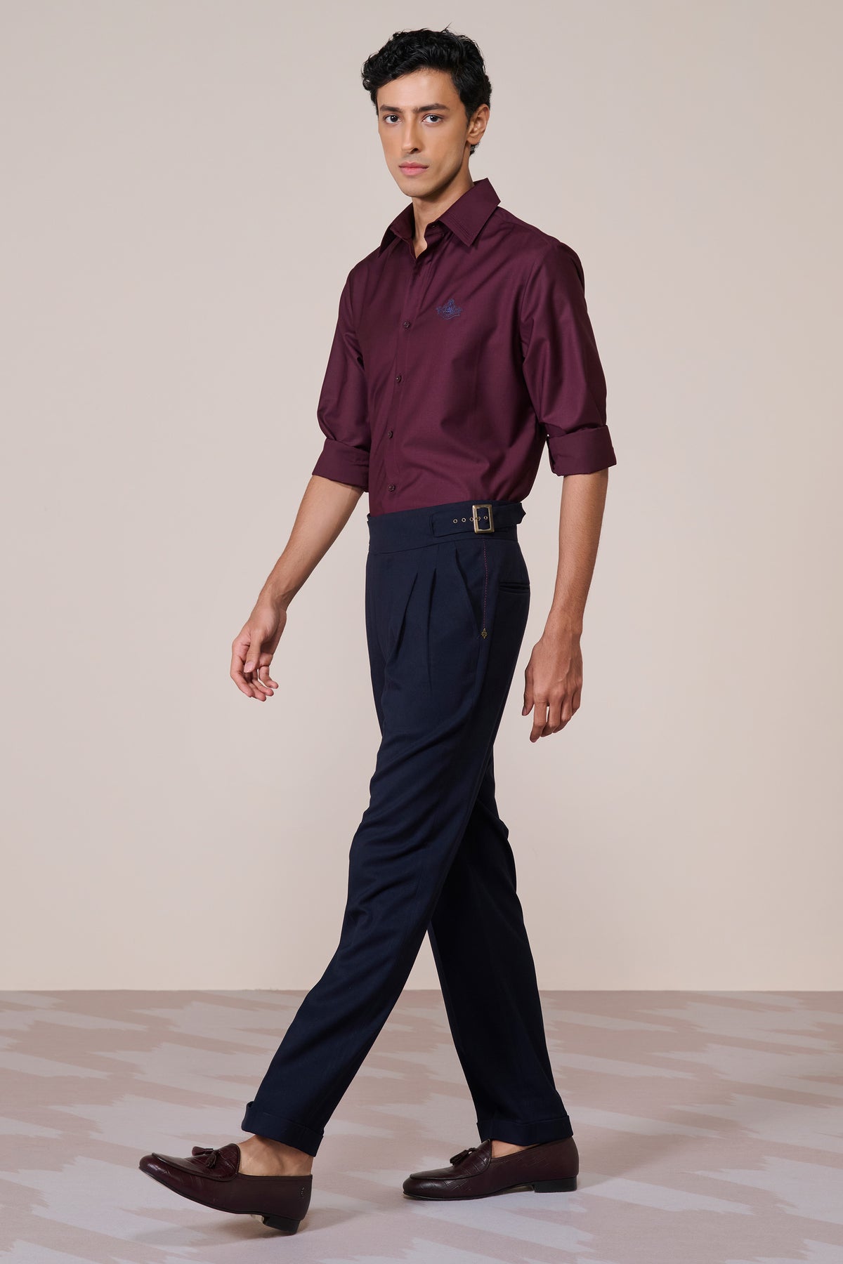 Signature Plum Shirt with Embroidered Crest