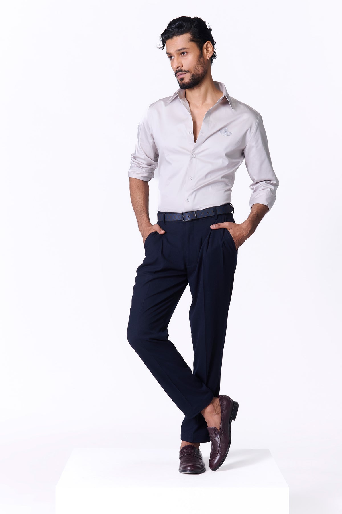 Signature Light Grey Shirt with Embroidered Crest