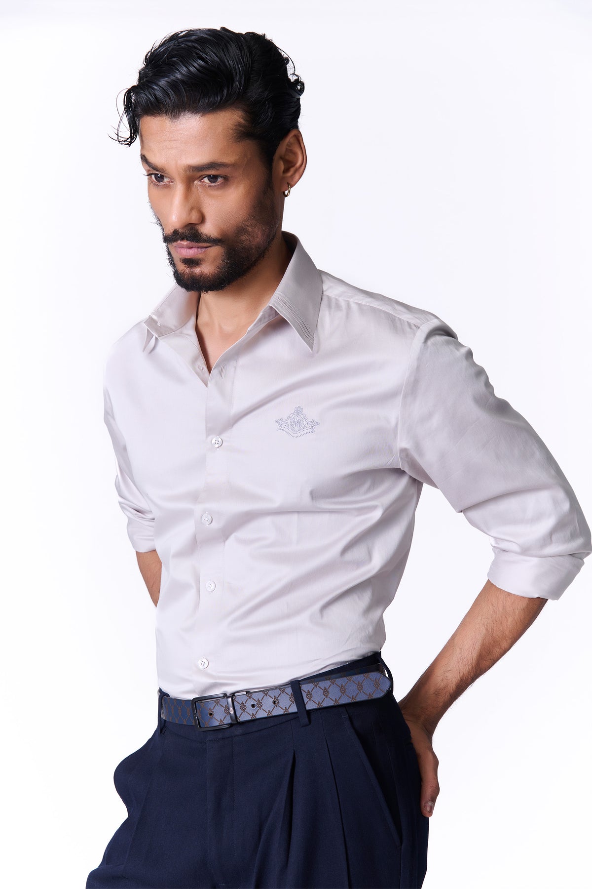 Signature Light Grey Shirt with Embroidered Crest