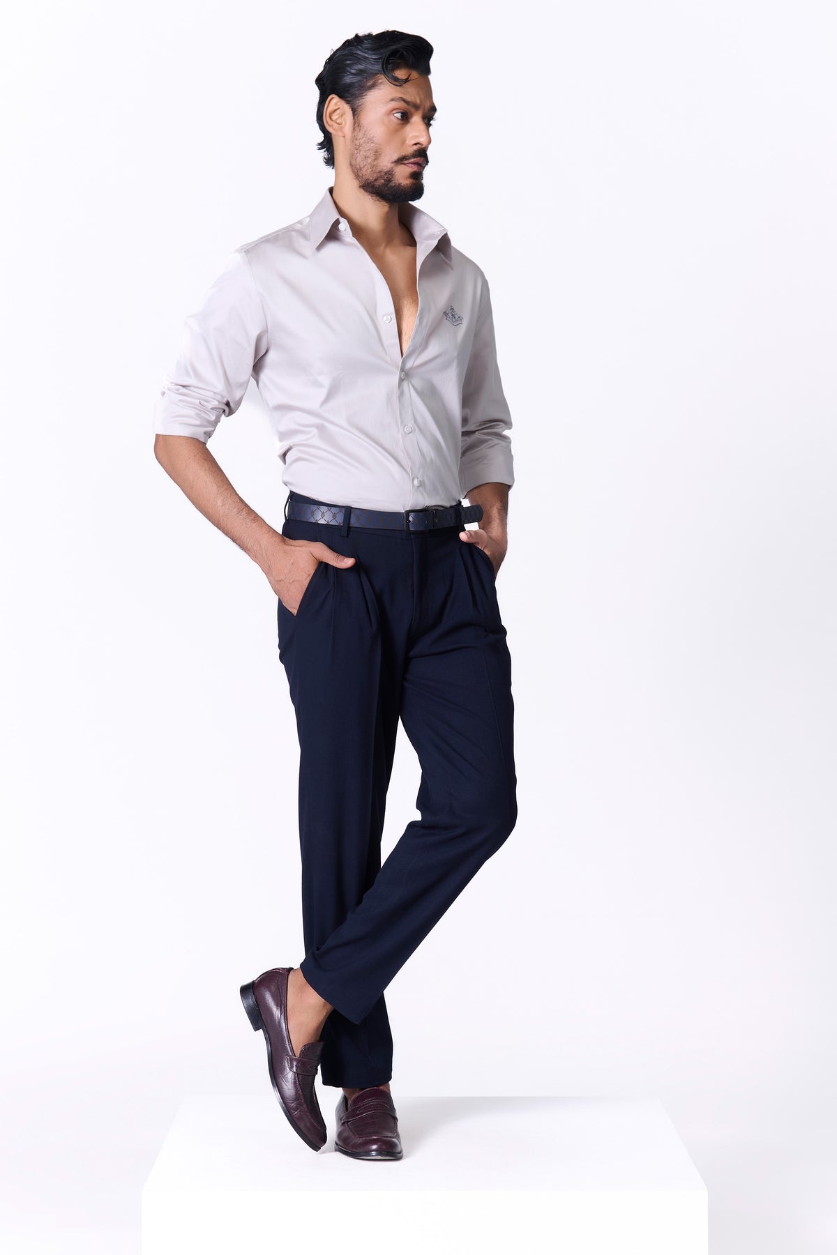 Signature Light Grey Shirt with Embroidered Crest