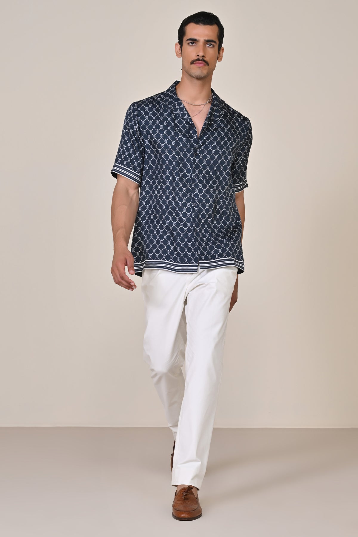 Navy Twill Silk Adamas Shirt