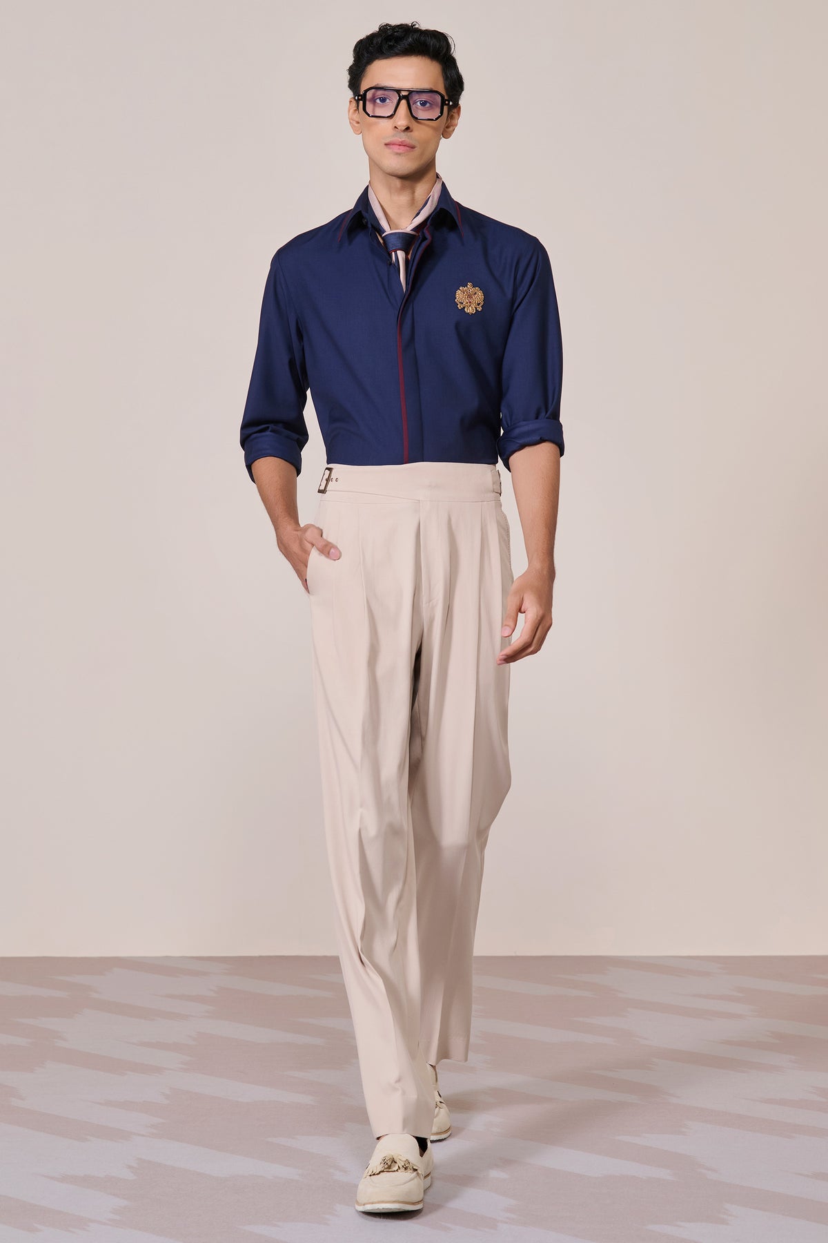 Concealed Placket Navy Shirt
