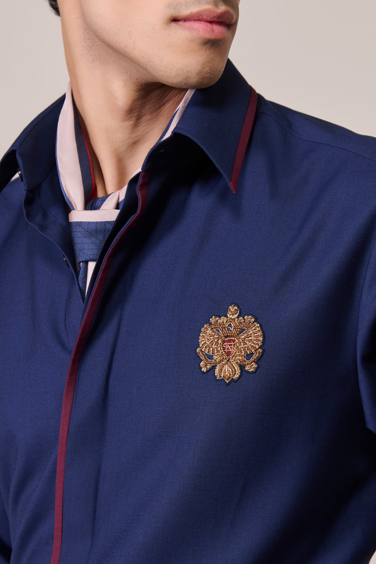 Concealed Placket Navy Shirt