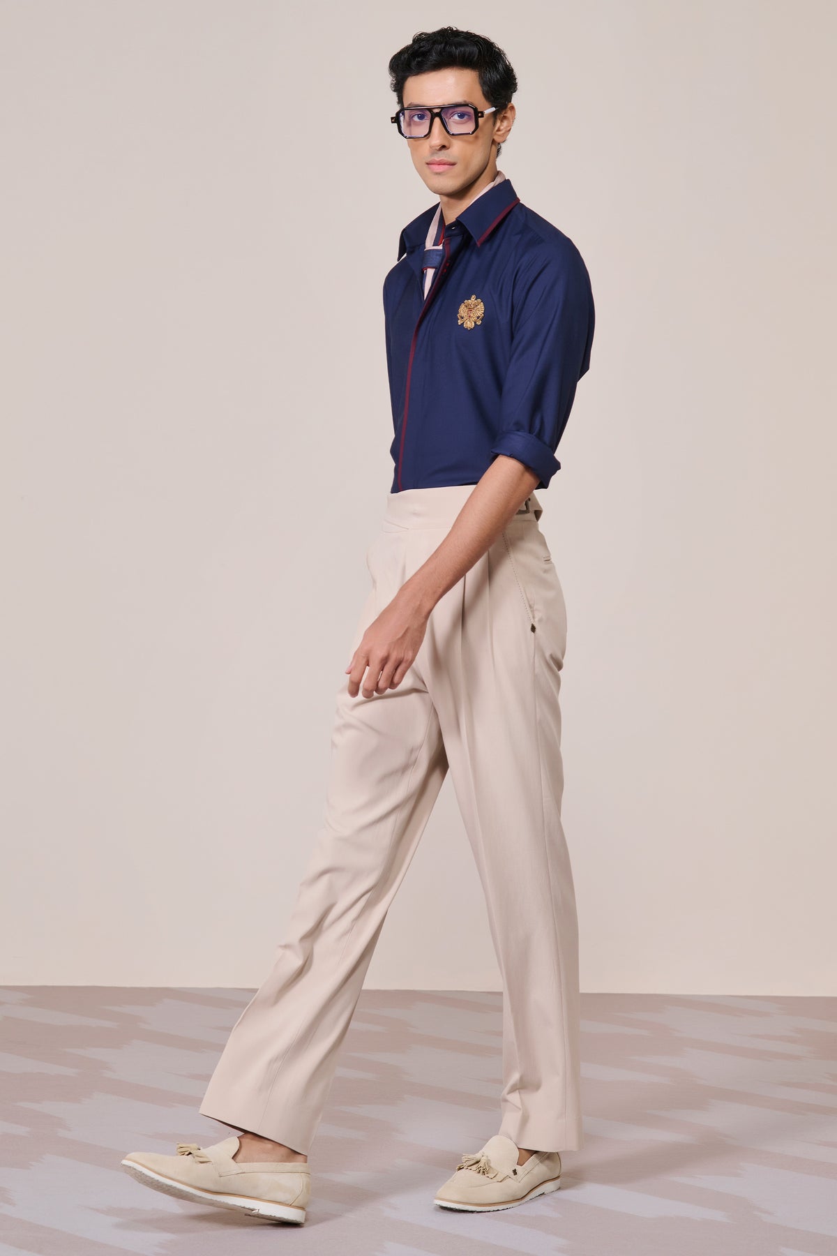 Concealed Placket Navy Shirt