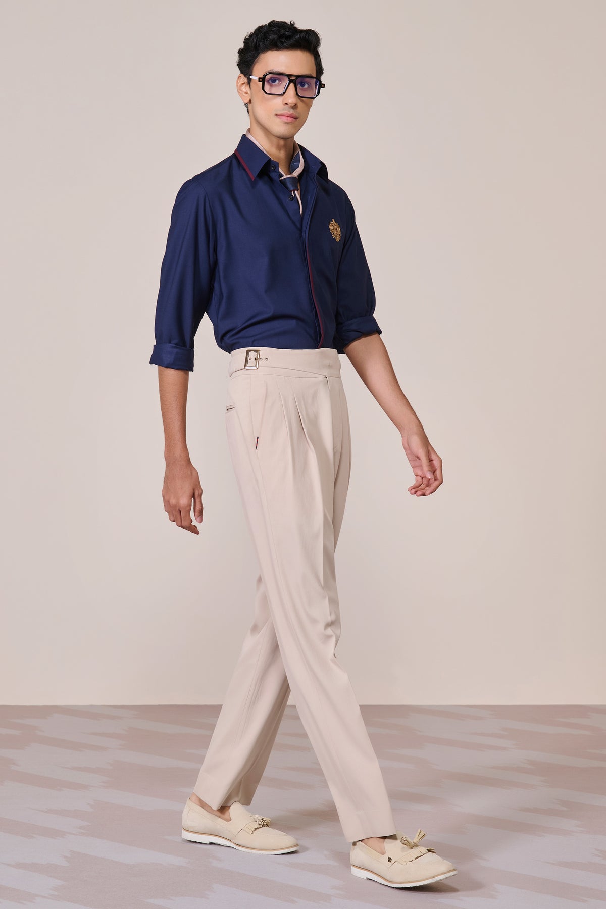 Concealed Placket Navy Shirt