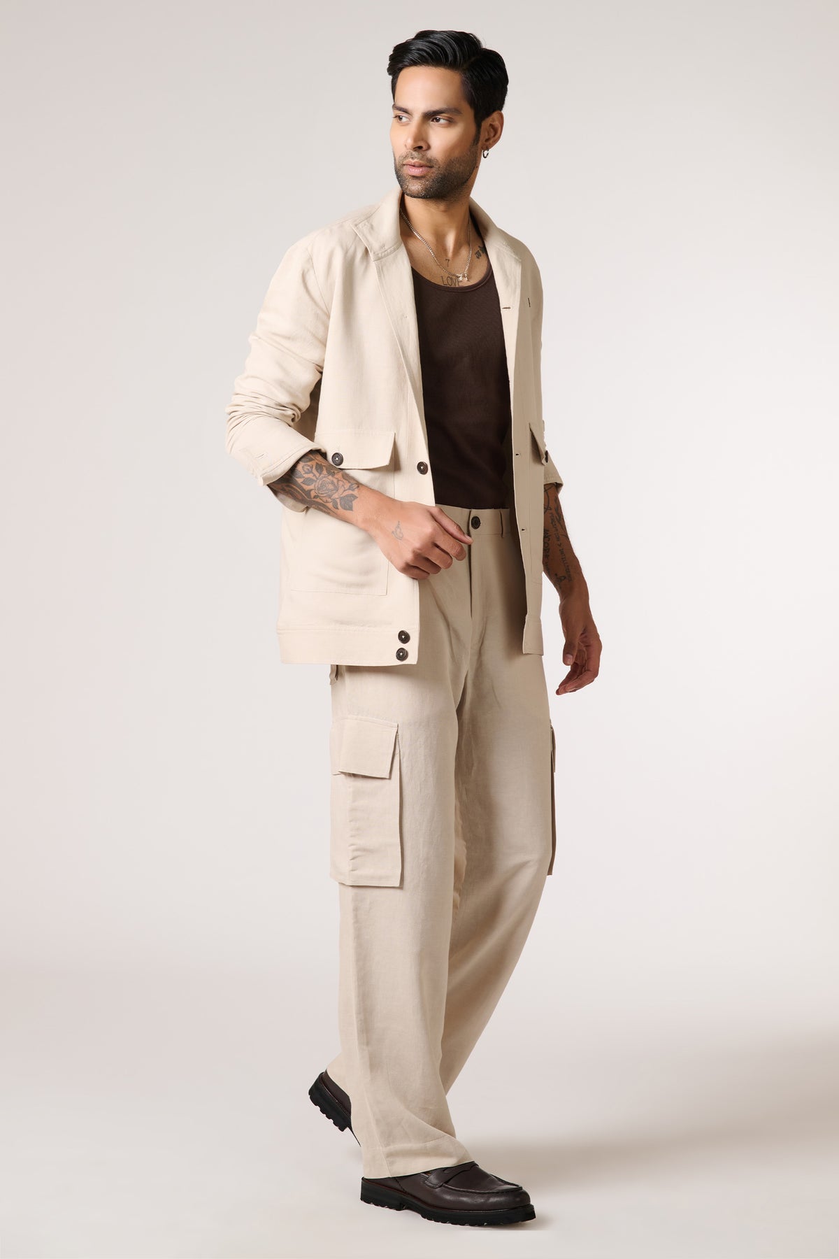 Ecru Linen Utility Shacket