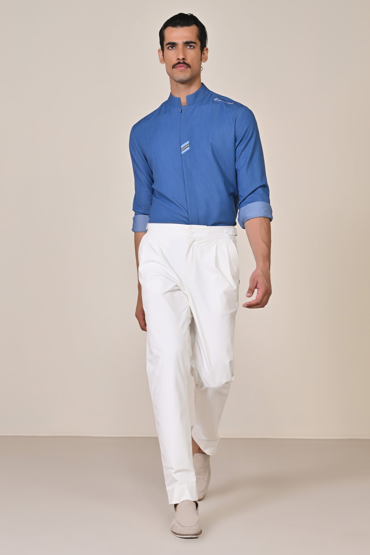 Denim Band Collar Shirt