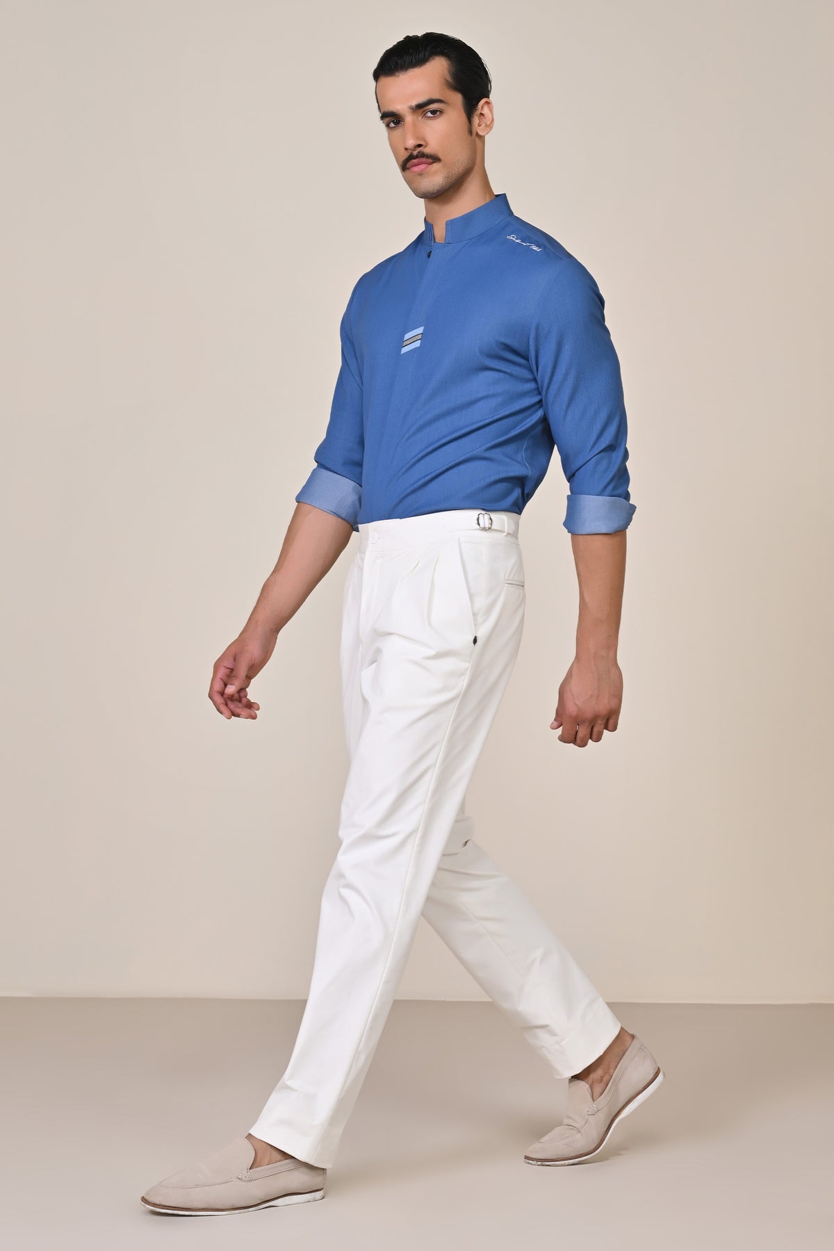 Denim Band Collar Shirt