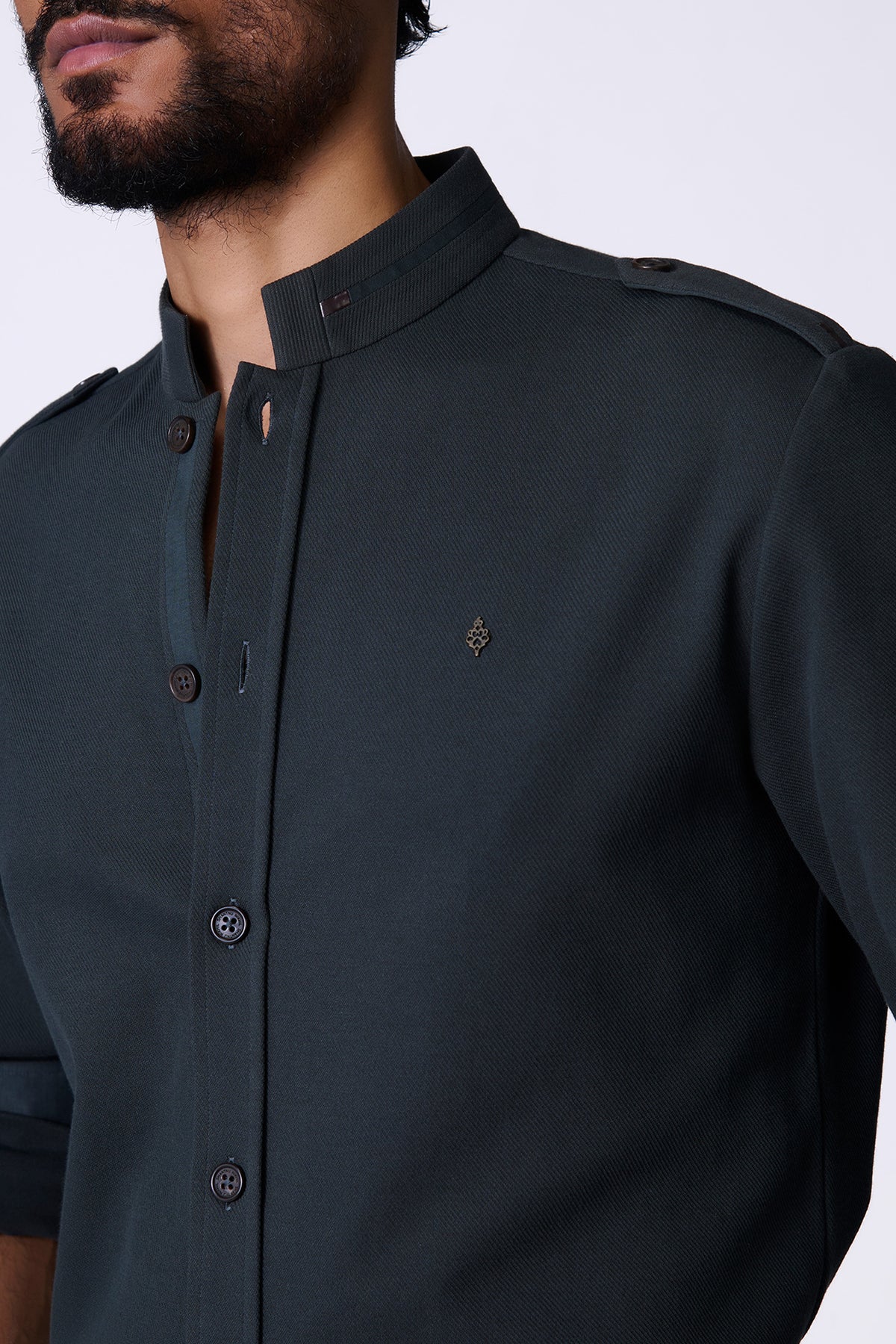 Olive Band Collar Adamas Shirt