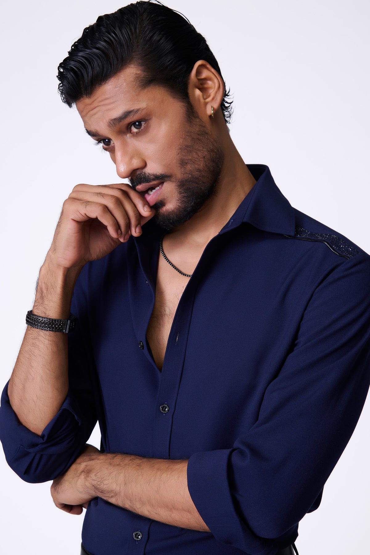 * Navy Shirt With intricate details