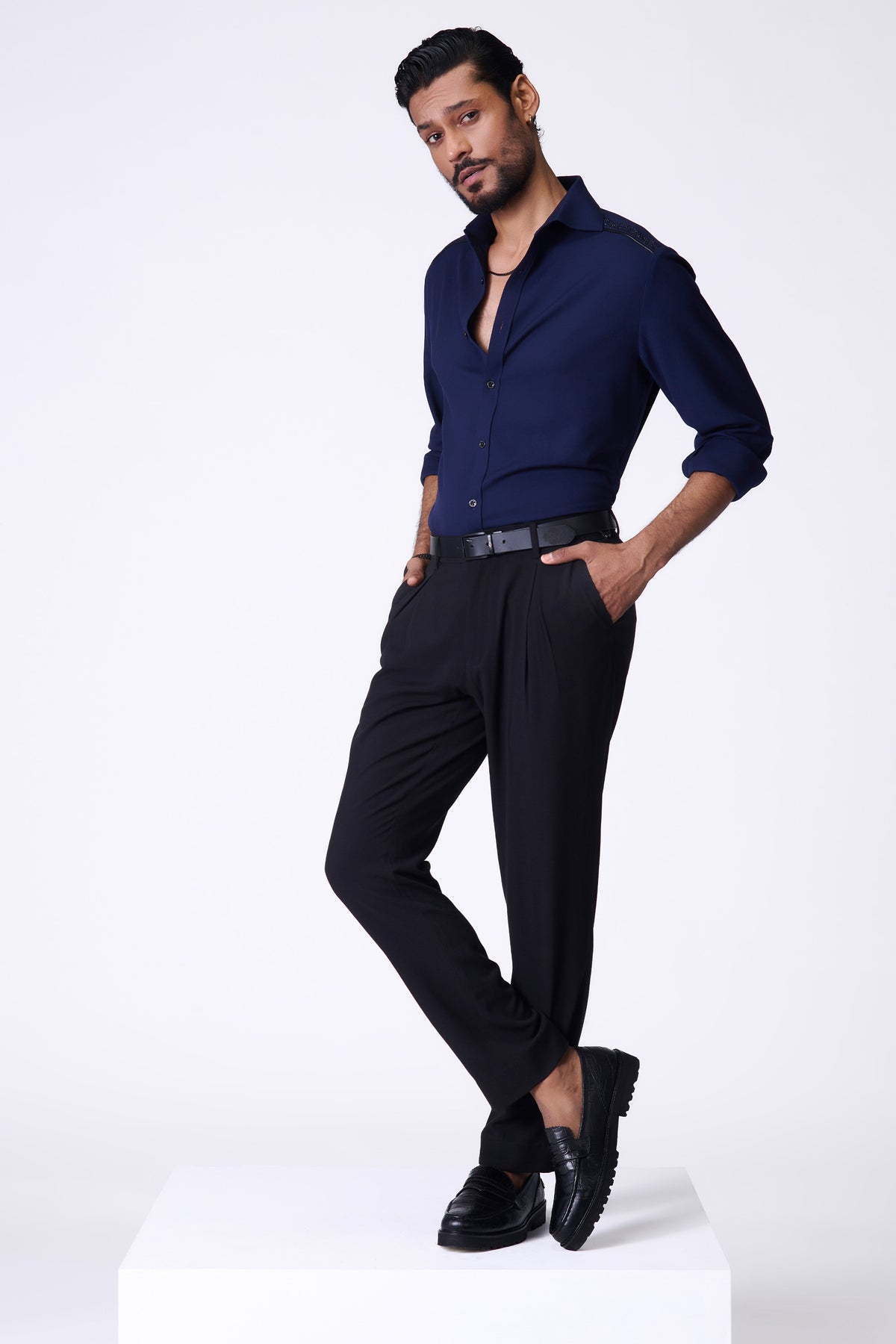 * Navy Shirt With intricate details