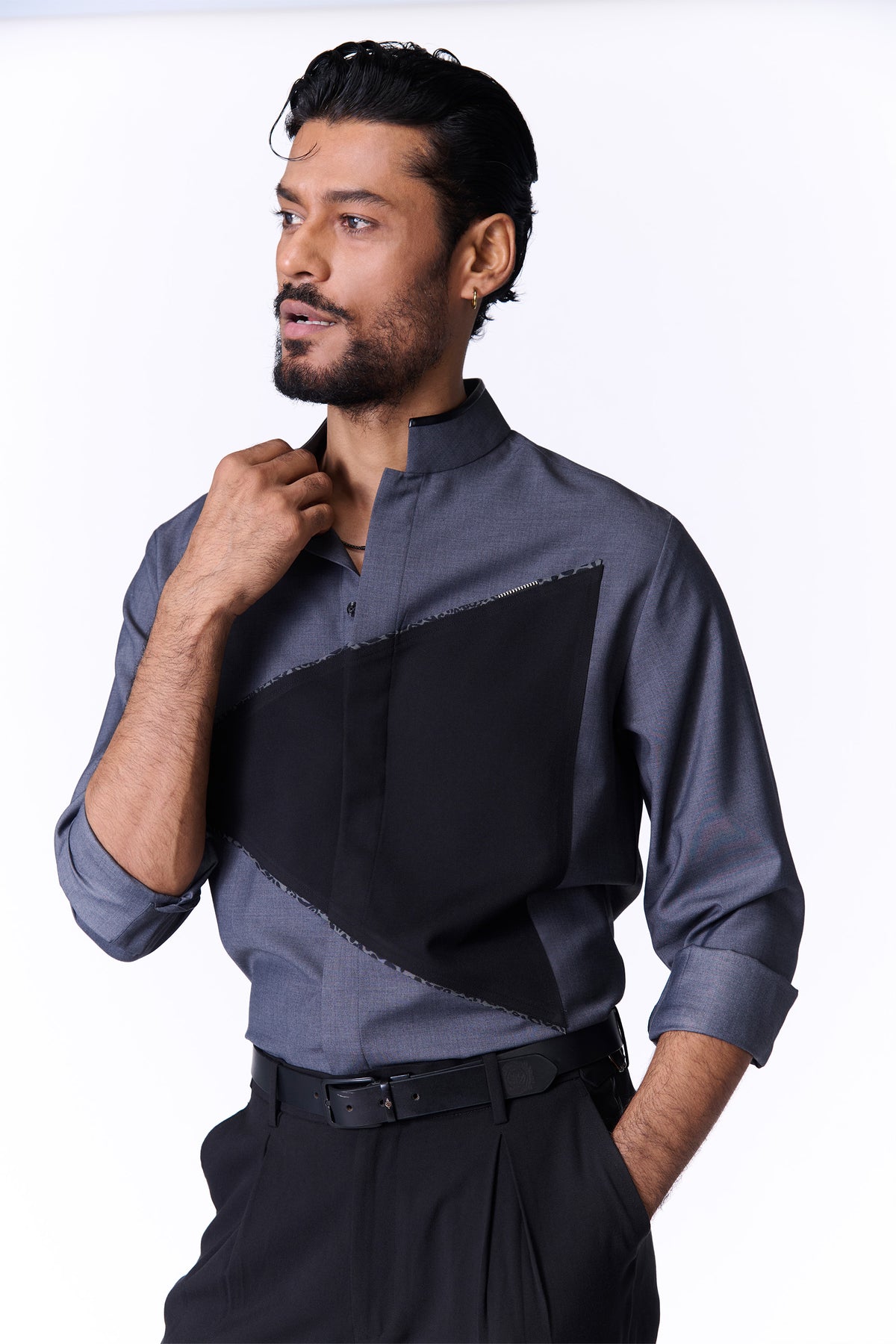 Grey Colour-Block Shirt
