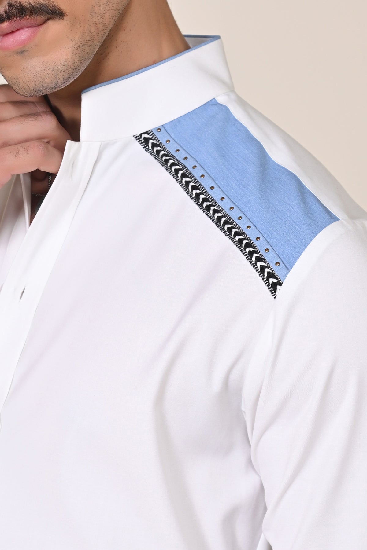 Off-White Shirt with Engraved Panel